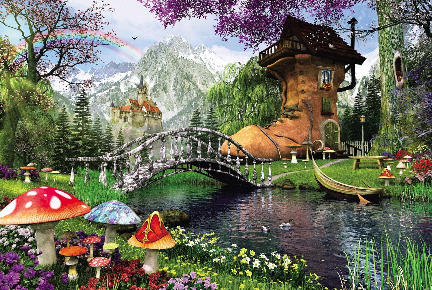 Agirlgle Jigsaw Puzzles 1000 Pieces for Adults for Kids-Old Shoe House,Every Piece is Made of Basswood,Softclick Technology Means Pieces Fit Together Perfectly Wood Jigsaw Puzzles