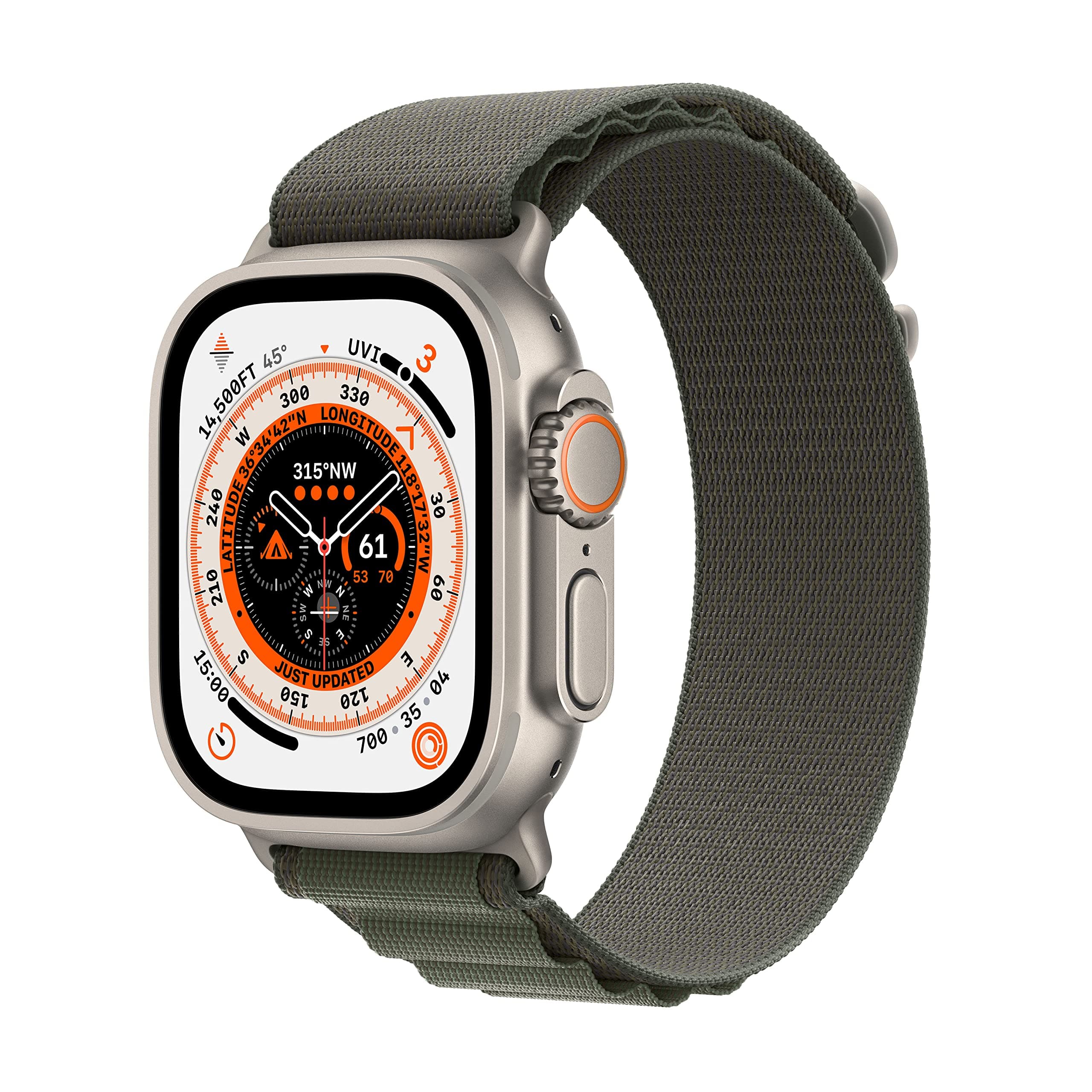 Apple Watch Ultra [GPS + Cellular 49mm] Titanium Case with Green Alpine Loop, Large (Renewed)
