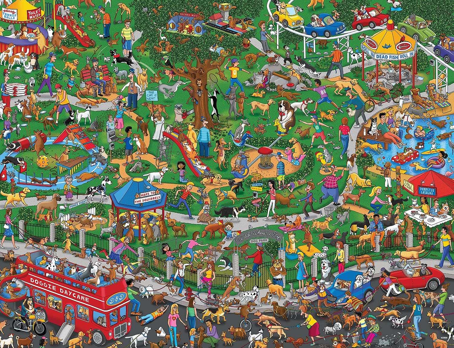 The Dog Park 1000 Piece Jigsaw Puzzle for Adults Features a Fun and Colorful Dog Park Full of Dogs and Their Antics