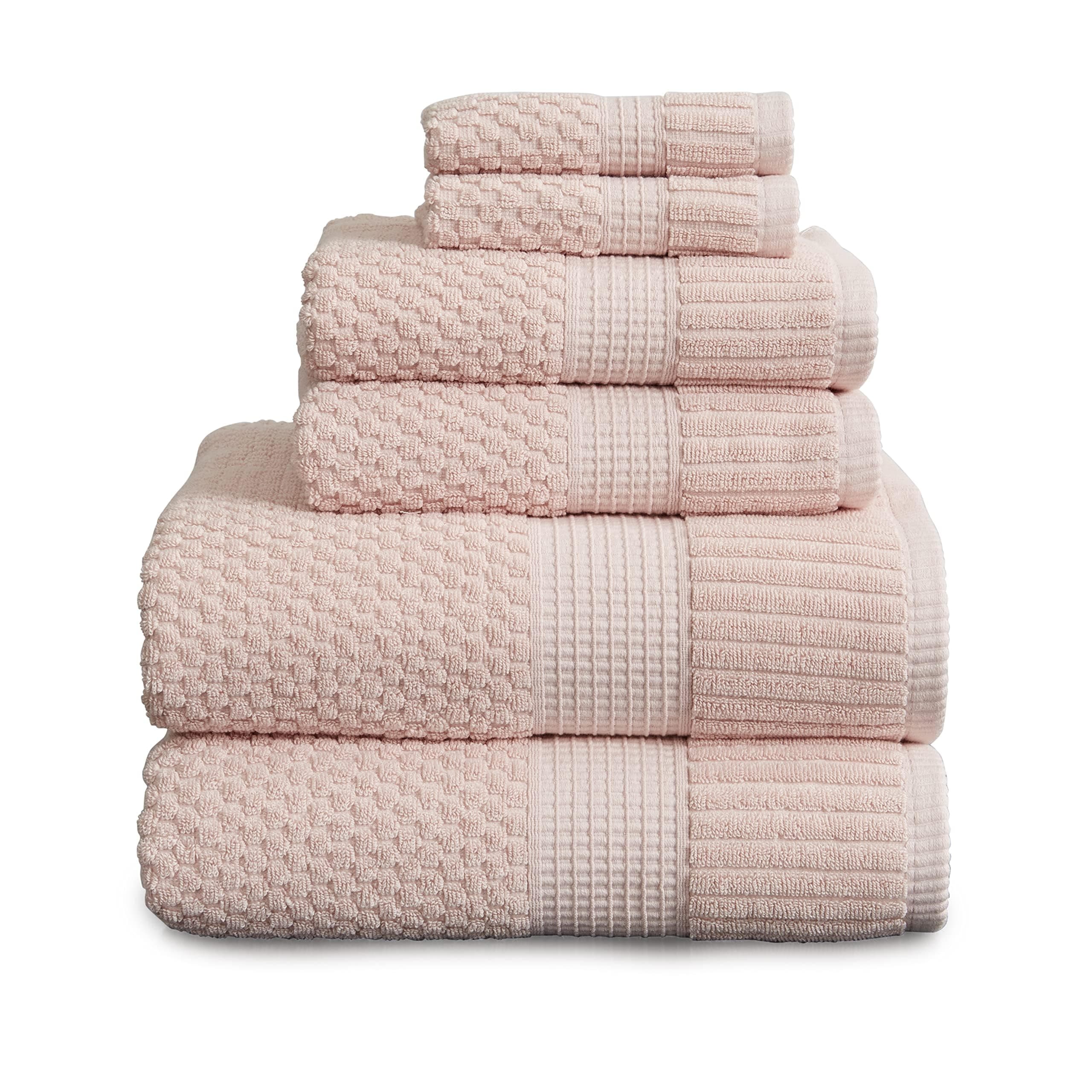 NY Loft 100% Cotton 6 Piece Bath Towel Set | Pink Towels | Soft & Absorbent Quick-Dry | 2 Bath Towels 2 Hand Towels and 2 Washcloths | Textured and Durable | Oeko-TEX Standard 100 | Light Pink