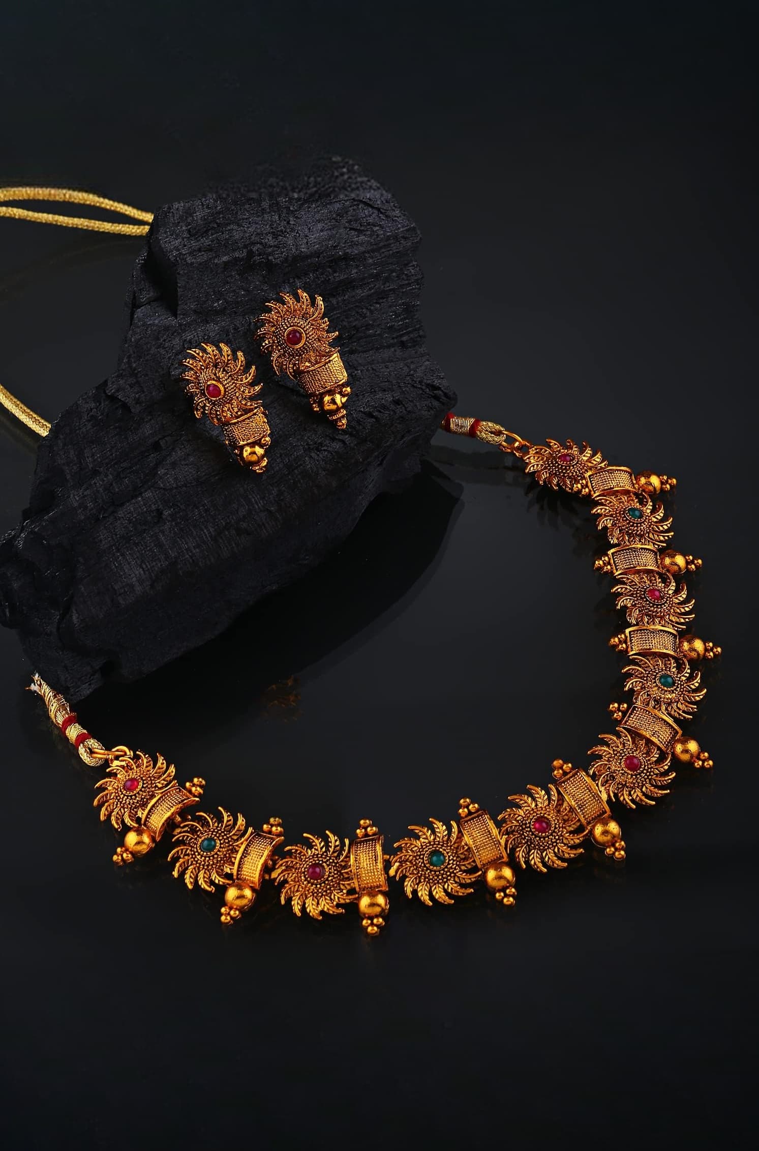 18k Gold Plated Latest Stylish Fancy Choker Traditional Necklace Jewellery Set for Women