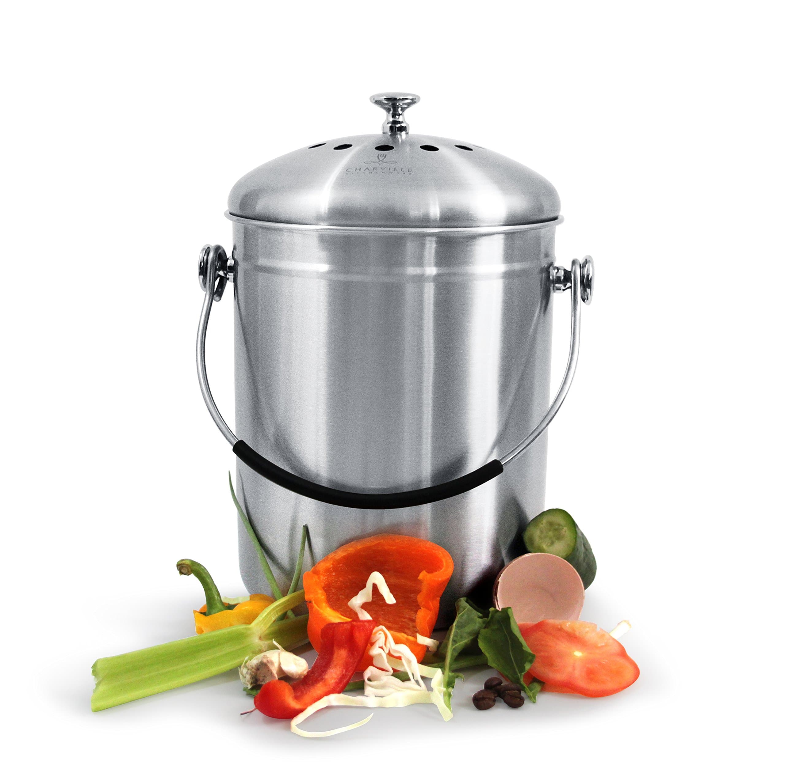 Compost Bin for Kitchen Countertop, Odor Suppressing Pail with Silicone Grip,!