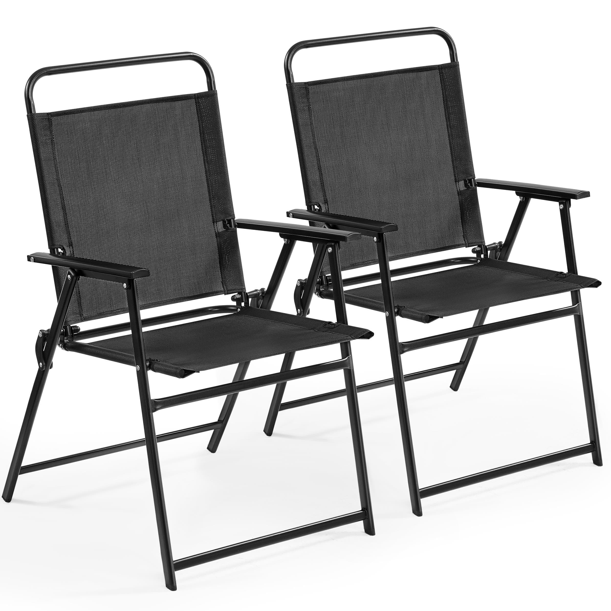 Yaheetech Outdoor Patio Chairs Set of 2, Folding Patio Chairs with Metal Frame, Armrests, Portable Dining Chairs for Camping, Lawn, Garden and Porch, Black