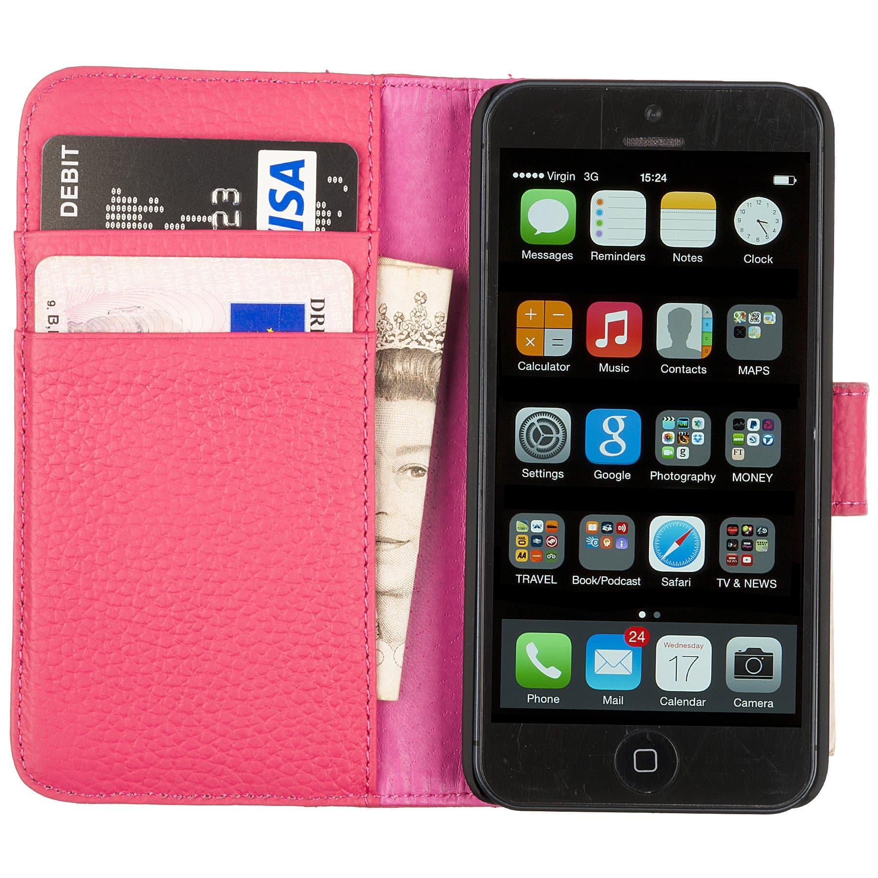 Fonerize Real Leather Compact Wallet Case and Card Holder for iPhone 5C - Pink