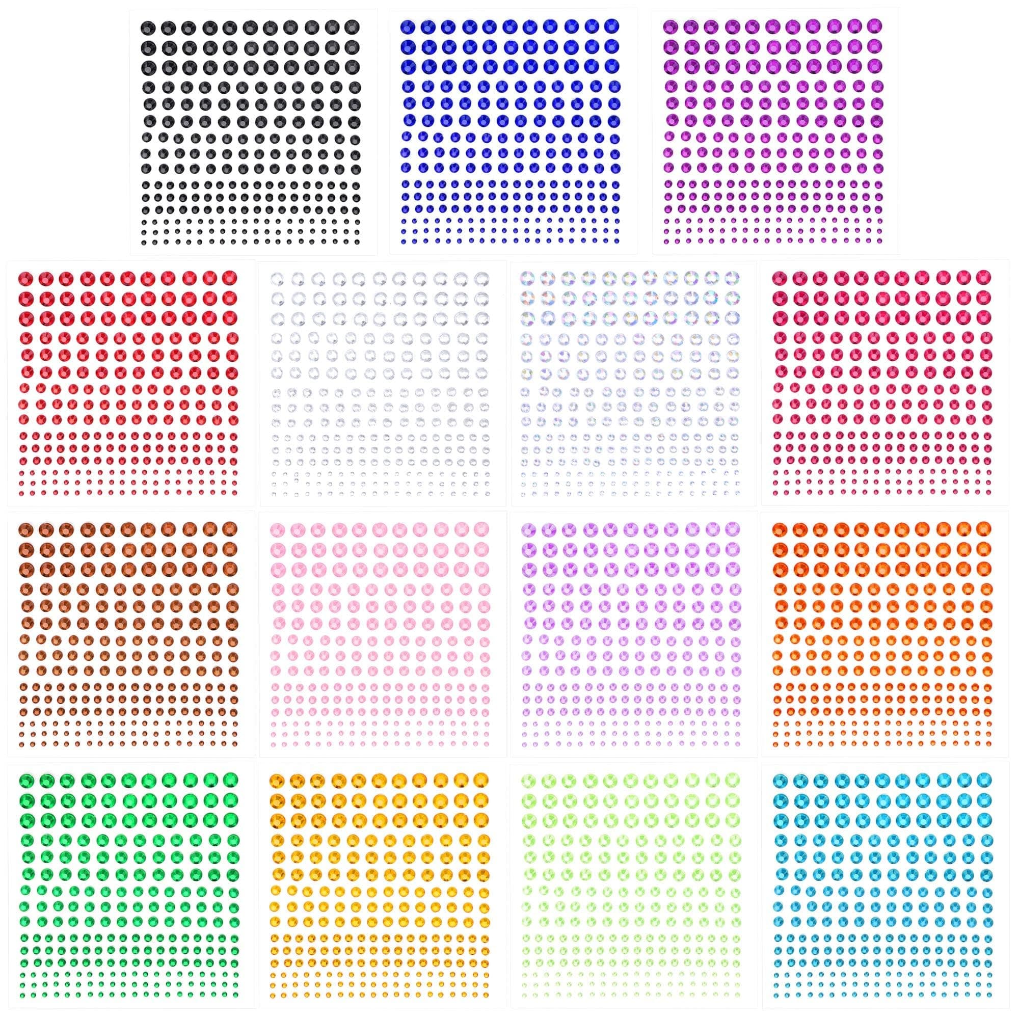 PHOGARY Self-Adhesive Rhinestone Sticker 3375 Pieces Crystal in 5 Size 15 Colors Bling Craft Jewels Gem Stickers for Crafts, Body, DIY Nails, Festival, Carnival, Makeup, Hair