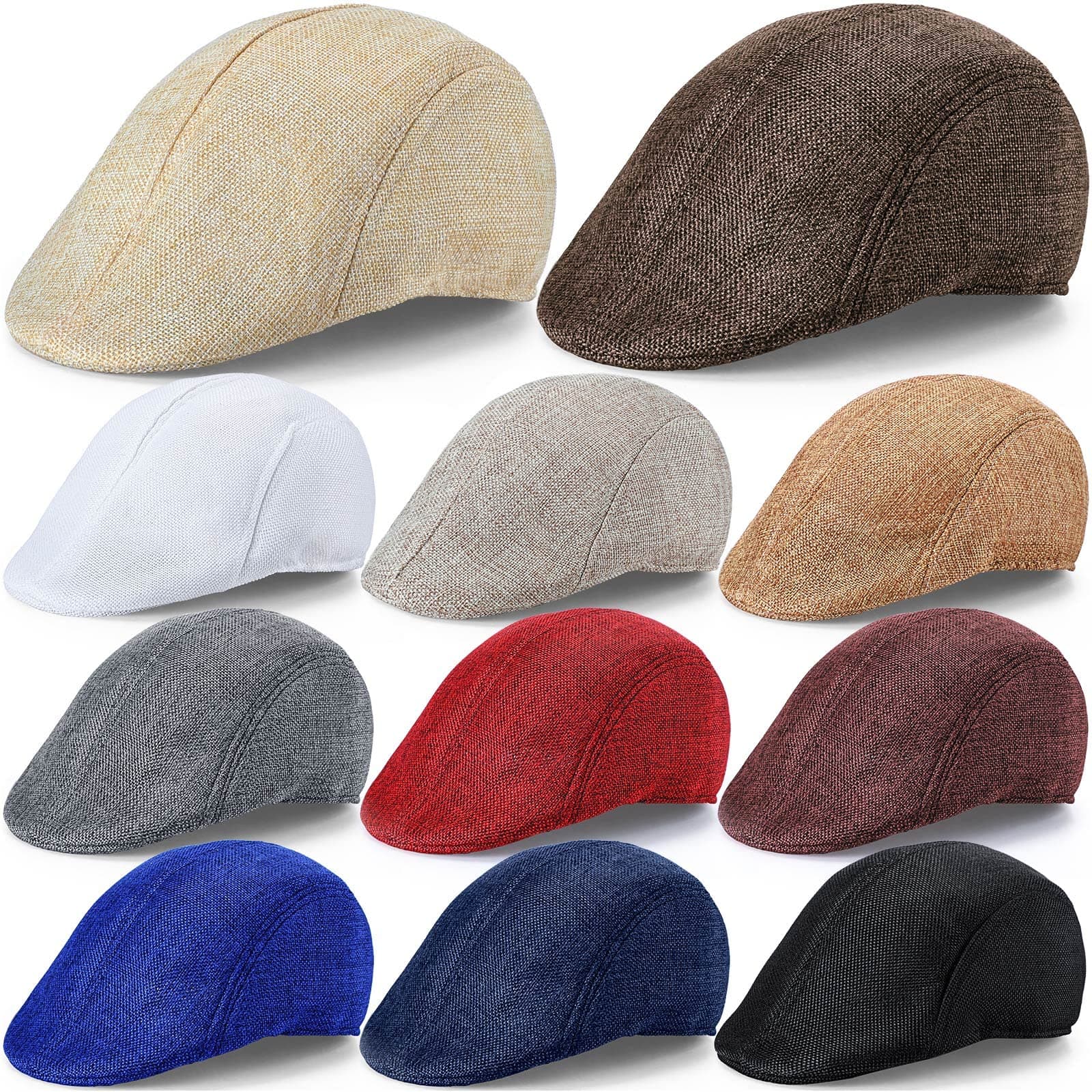 11 Pieces Men's Flat Cap Irish Hats Newsboy Hats for Men Cabbie Hunting Cap Weave Linen-Like Cotton