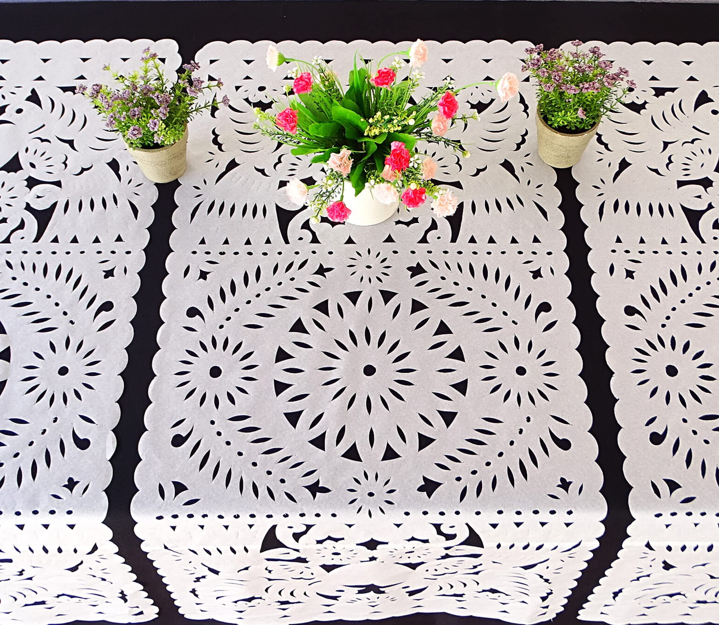 5 White Table Runners, Mexican Wedding Decoration, Papel Picado Table Runner, Fiesta Party Decor, Mexican Style Tissue Paper, Cinco de Mayo.