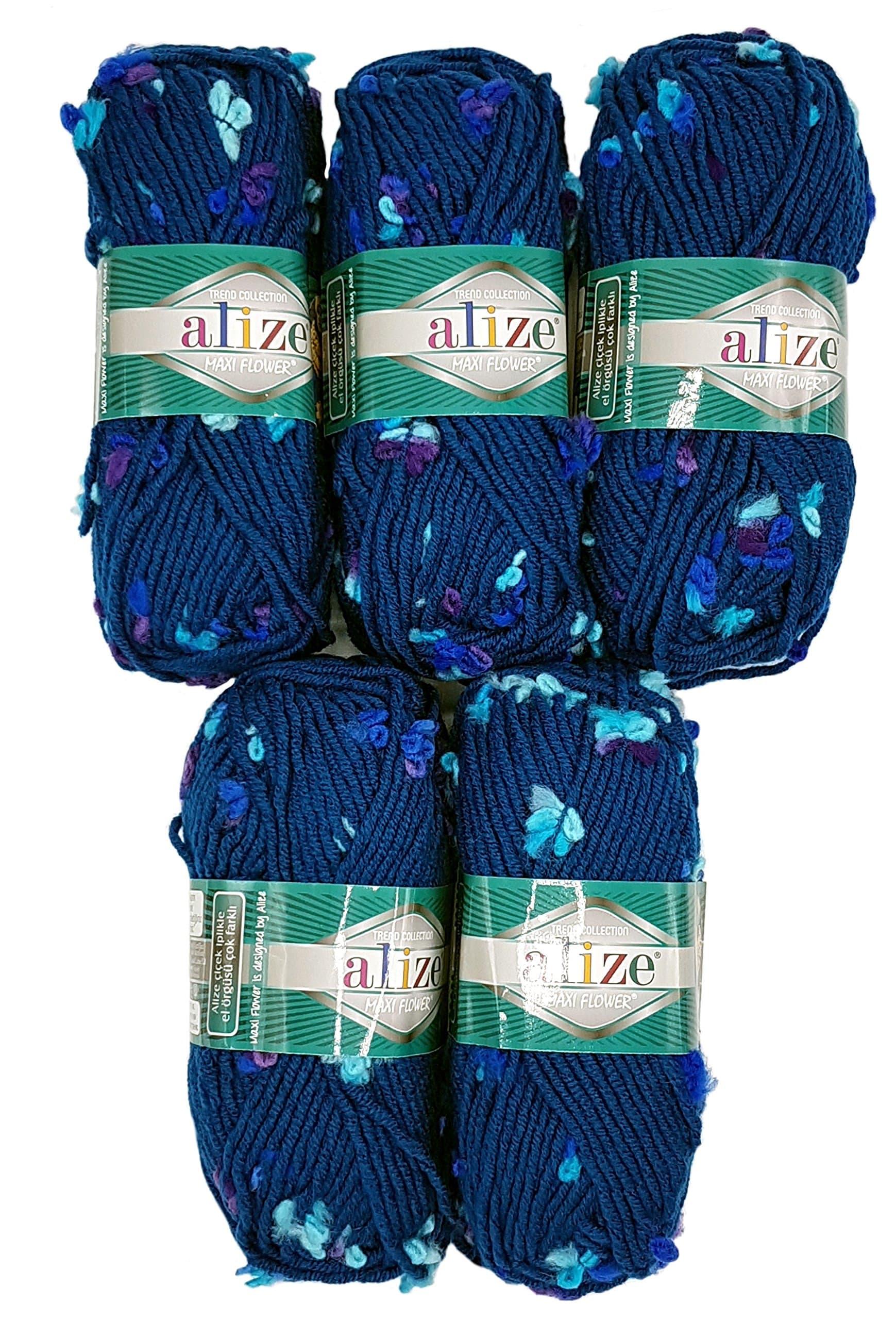 5 x 100 Grams Alize Maxi Flower Wool with Colour 500 Gram Effect - blue