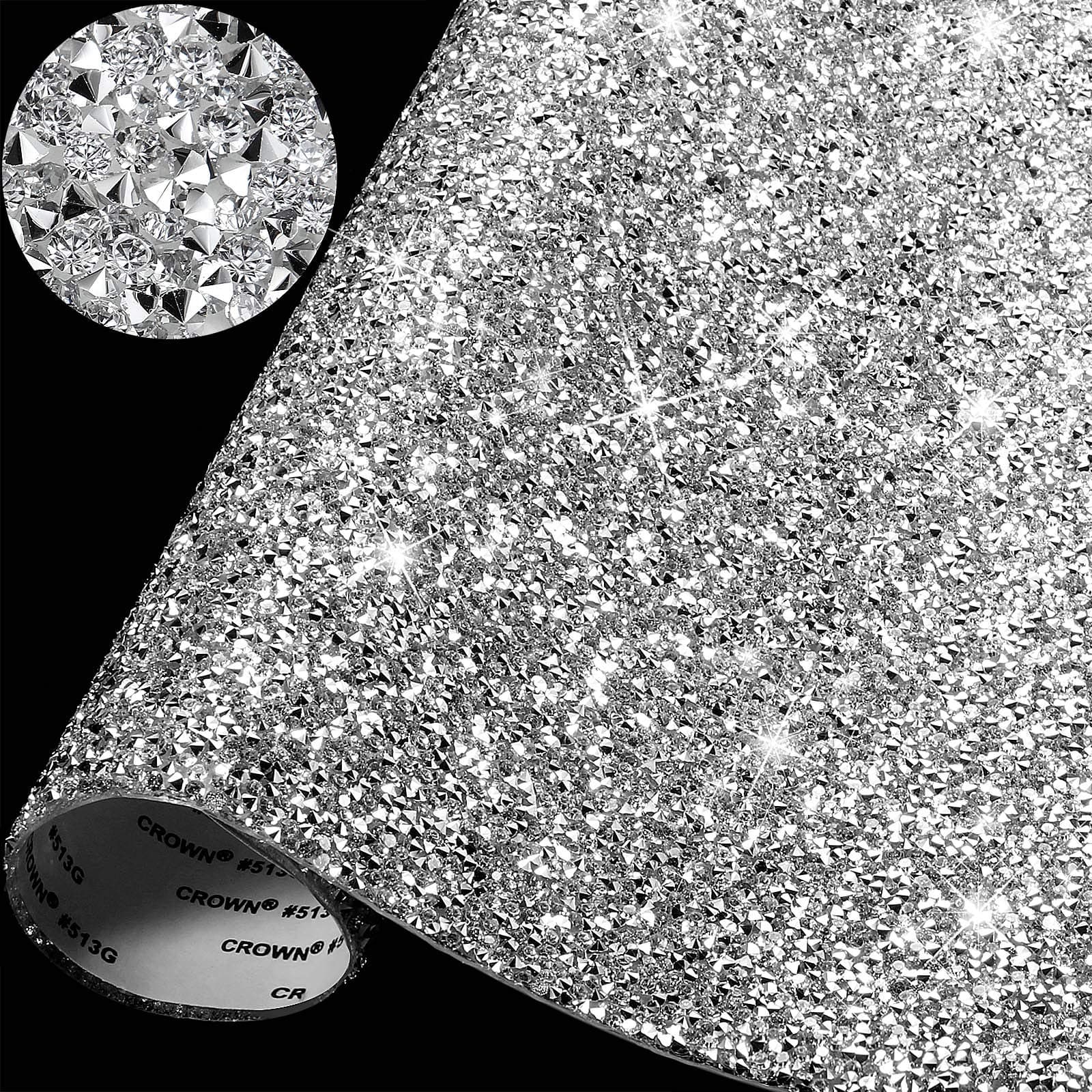 WILLBOND Bling Rhinestones Sticker Sheet Crystal Self-Adhesive Bling Resin Glitter Rhinestone Sticker Sheet for DIY Car Craft Decoration Shoes Clothes(13.78 x 11.02 Inch,Silver)