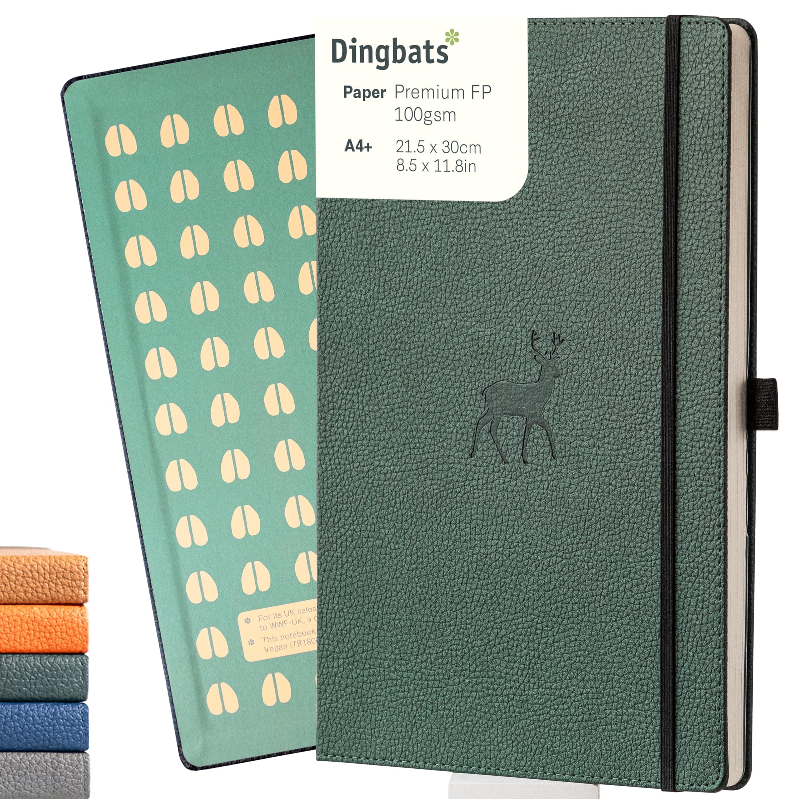 Dingbats* - Wildlife Dotted Extra Large A4 Notebook - PU Leather Hardcover Journal for Work, Writing - Pocket, Elastic Closure, Pen Holder, Bookmark