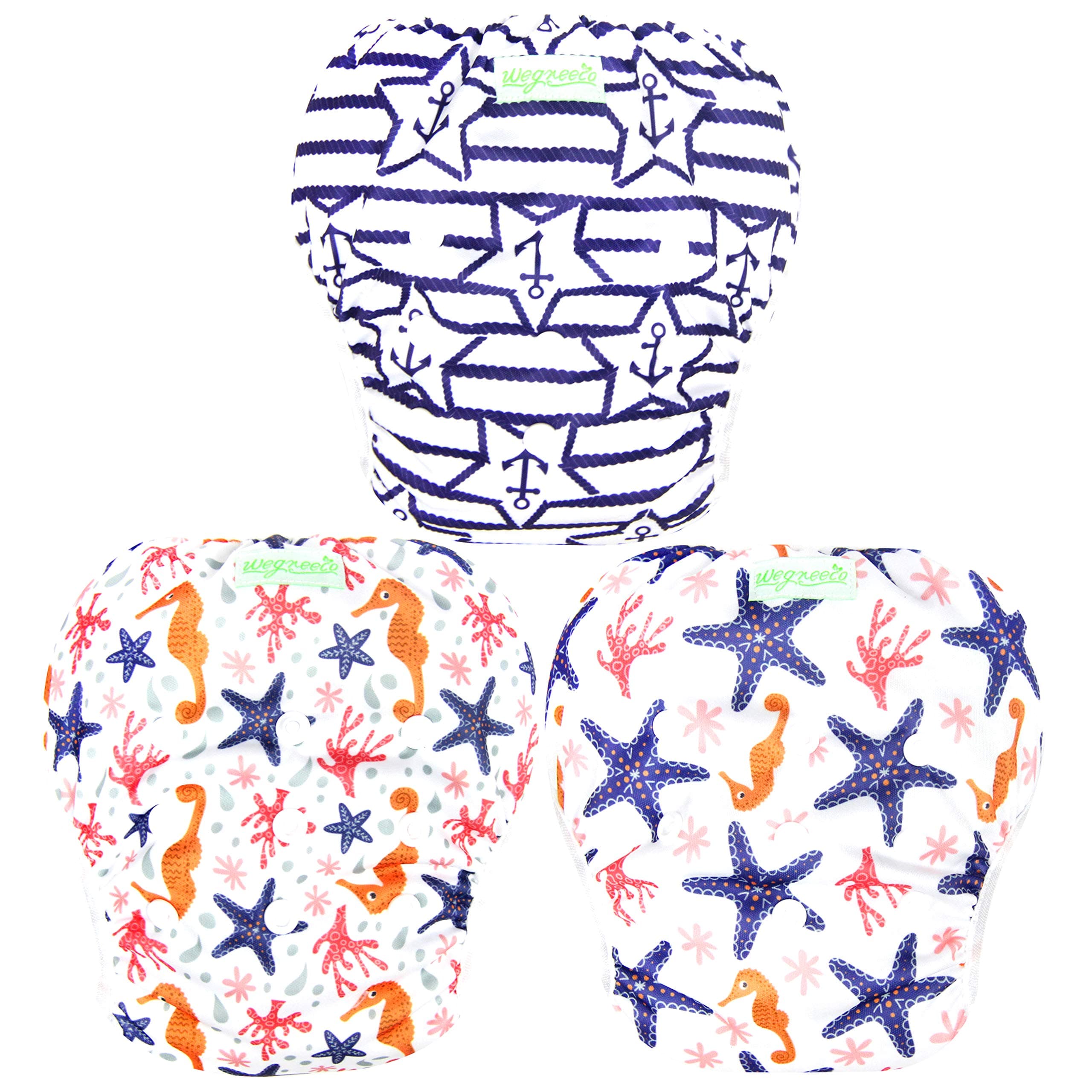 Wegreeco Baby & Toddler Snap One Size Reusable Baby Swim Diaper (Starfish, Large, 3 Pack)