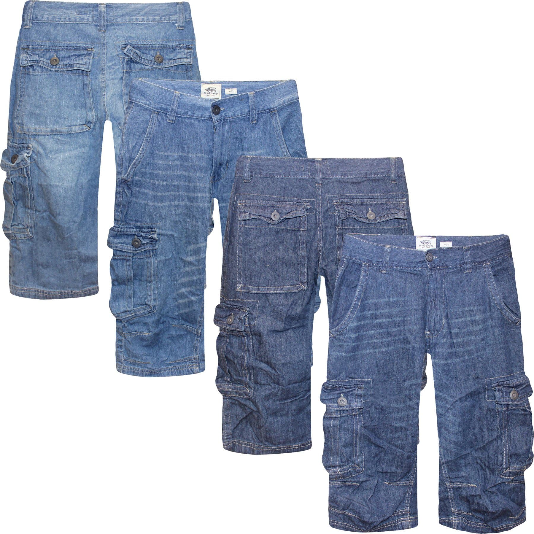 Ecko Mens Denim Cargo Combat Shorts Jeans 3/4 Long Pants Casual Bottoms