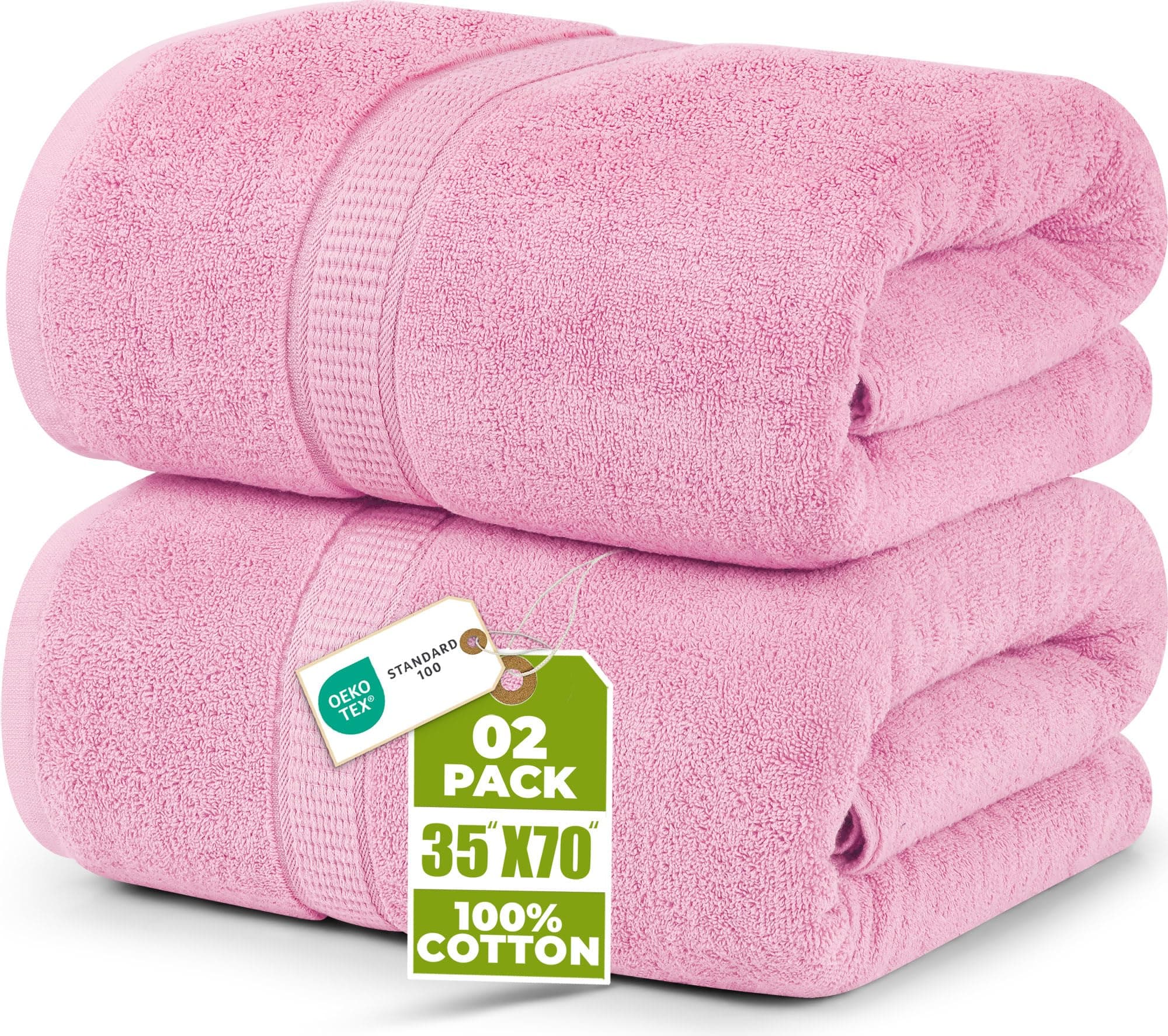 Premium Jumbo Bath Sheet (90 x 180 cm, 2 Pack) - 100% Ring Spun Cotton Highly Absorbent and Quick Dry Extra Large Bath Sheet - Super Soft Hotel Quality Towel (Pink)