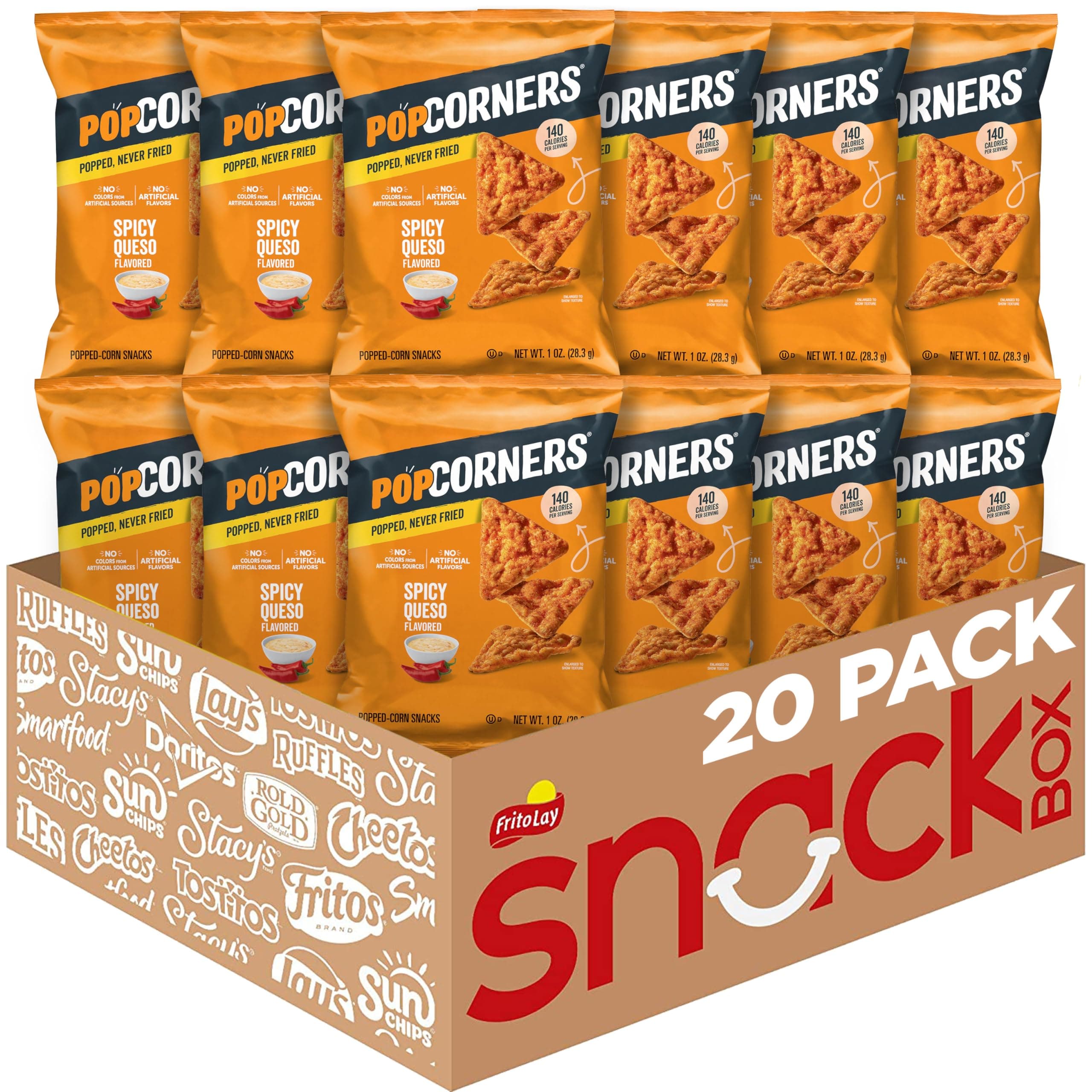 PopCorners Popped Corn Snacks, Spicy Queso, 1 Ounce Bags (Contains 20 Packets) Packaging May Vary