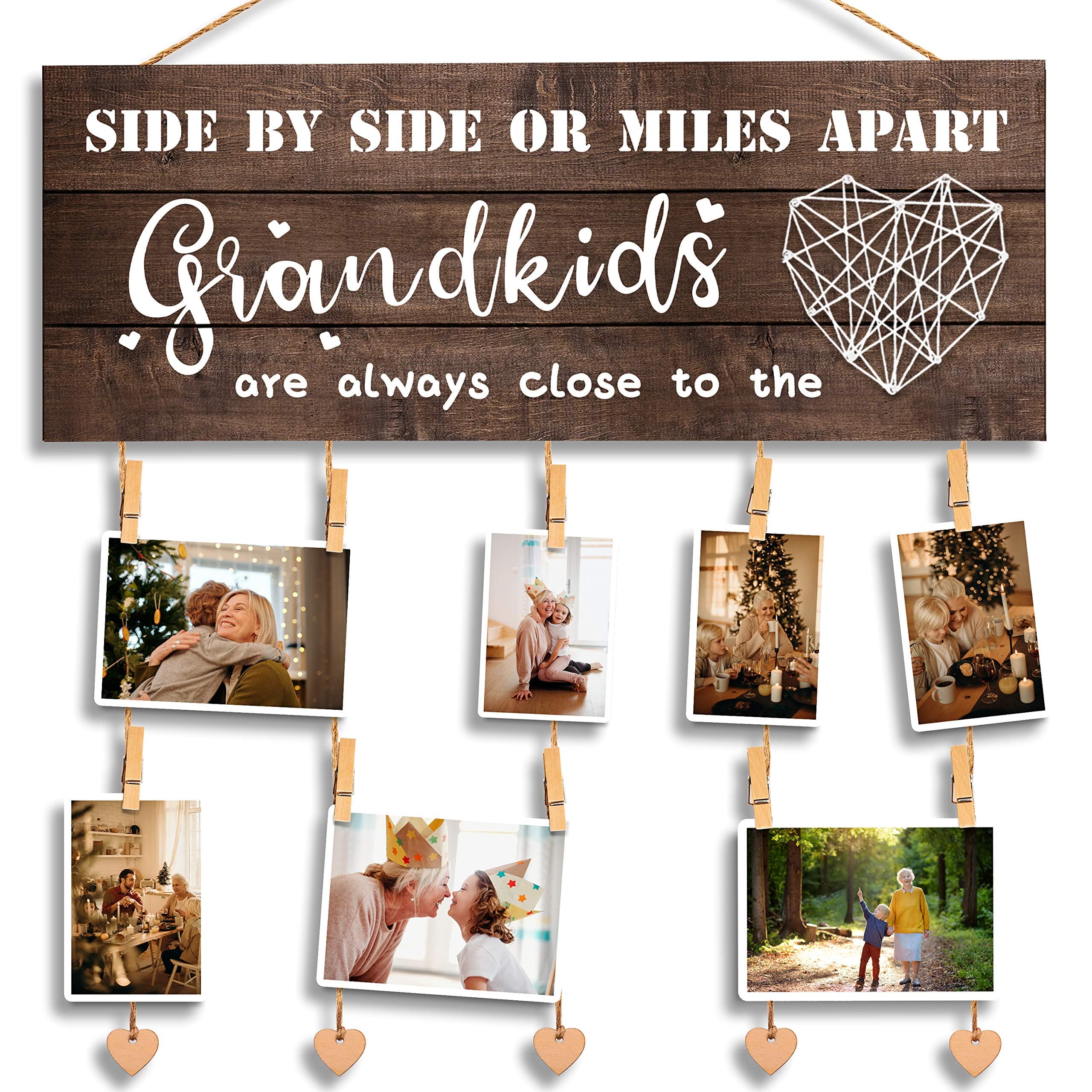 GEMTEND Grandma Gifts Nana Photo Holder, Gifts for Grandmother Present from Granddaughter and Grandson, Clips and Twine for Photo Hanging, Grandkids Photo Frame for The Best Grammy Ever Gift