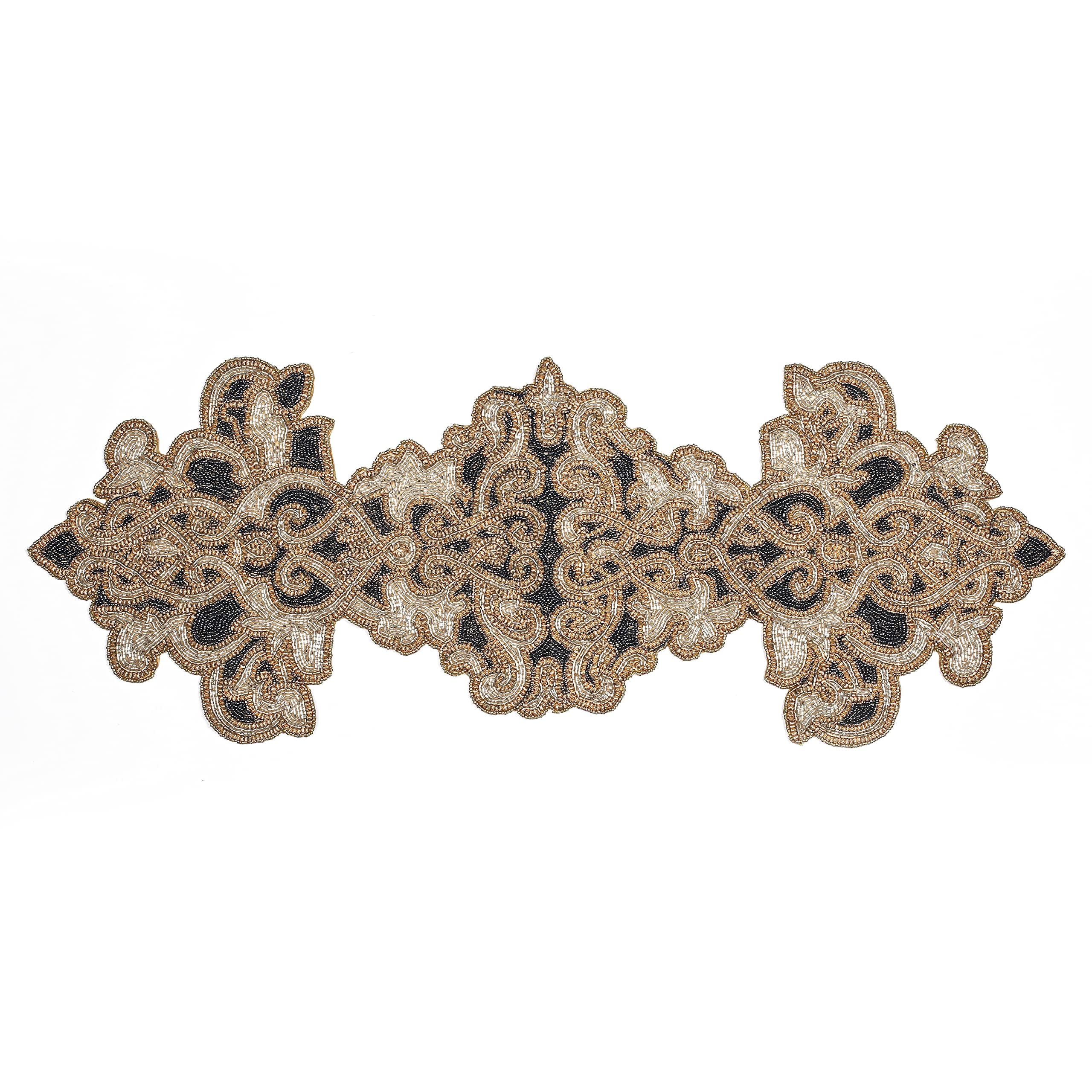 Hand Made Beaded Table Runner Inch in Mini Paisley Design Teal Silver Gold Colors,Produced by Skilled Village Artisans in India - A Beautiful Complements to Dinner