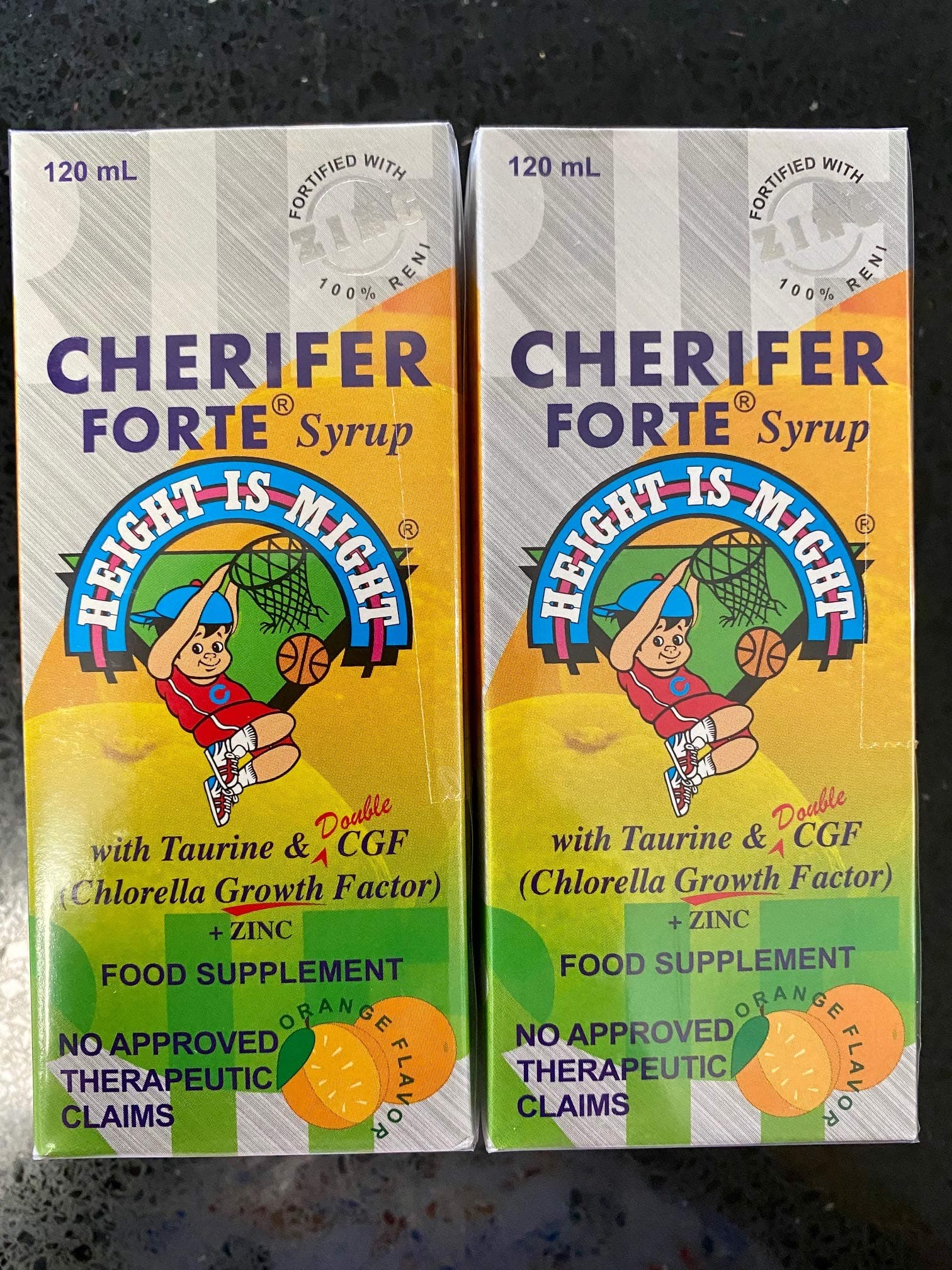 CHERIFER Forte Syrup w/Taurine & Double Chlorella Growth Factor + Zinc 120ml (Pack of 2 Bottles)