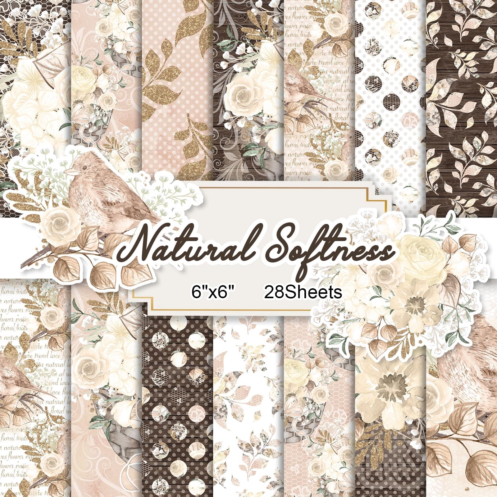 28 Sheets Scrapbook Paper, Floral Scrapbooking Specialty Papers 160gsm Cardmaking Craft Paper Pack Decorative Paper for Card Making (6"X6" Inch, Natural Softness)