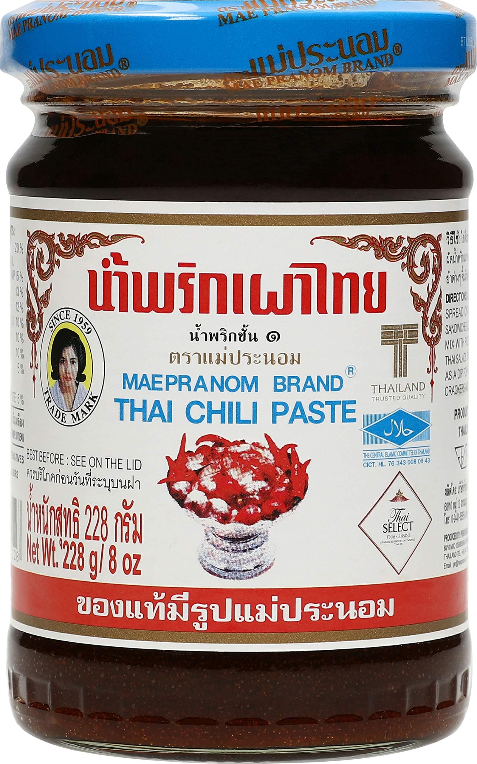 Mae Pranom Thai Chili Paste 8oz. (M) Thai Food Cooking Product of Thailand by Mae Pranom