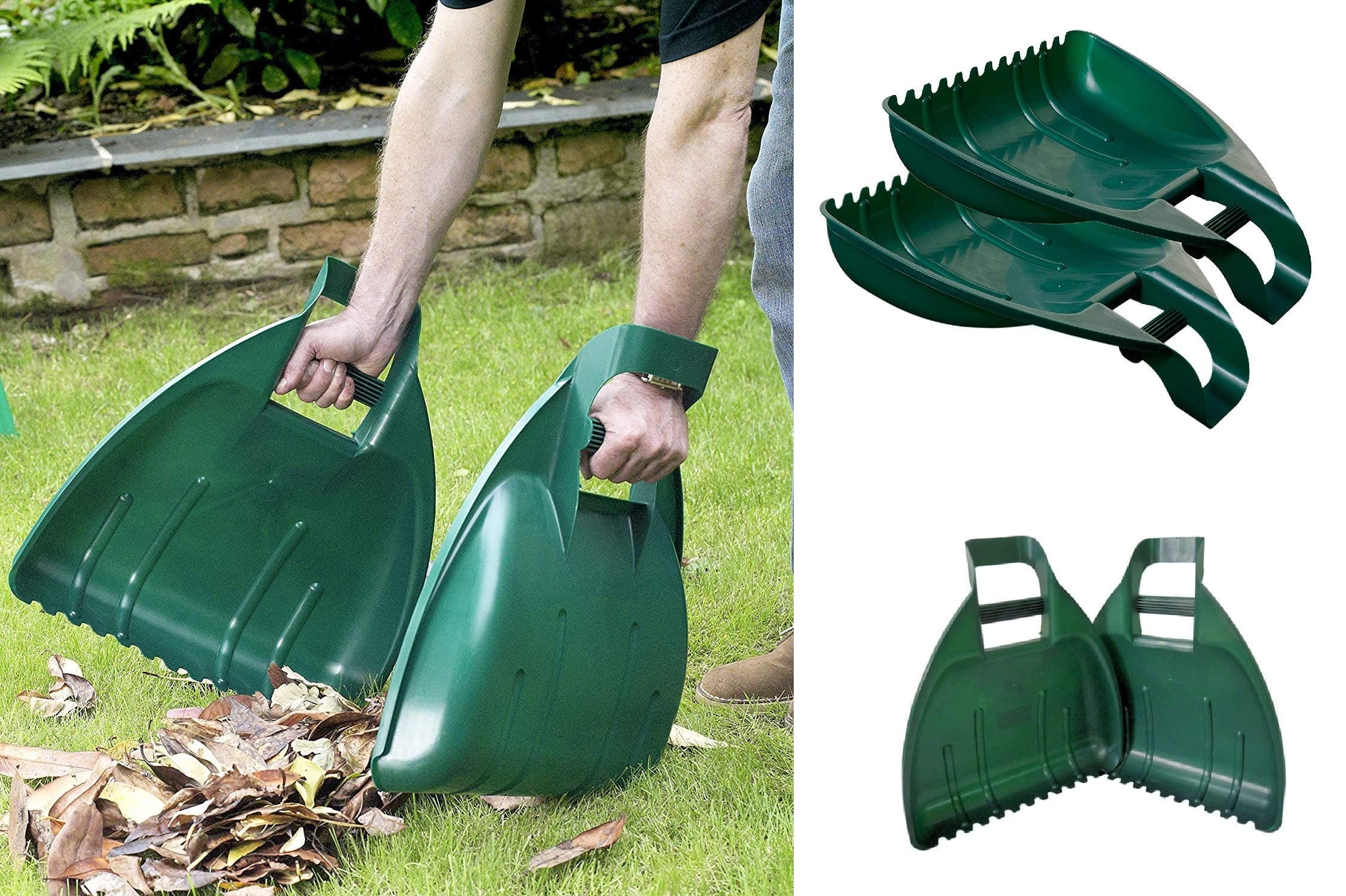 AQS INTERNATIONAL Pair of Leaf Grabber Hands Leaf Collector Garden Grass Leaves Waste Scoop Green