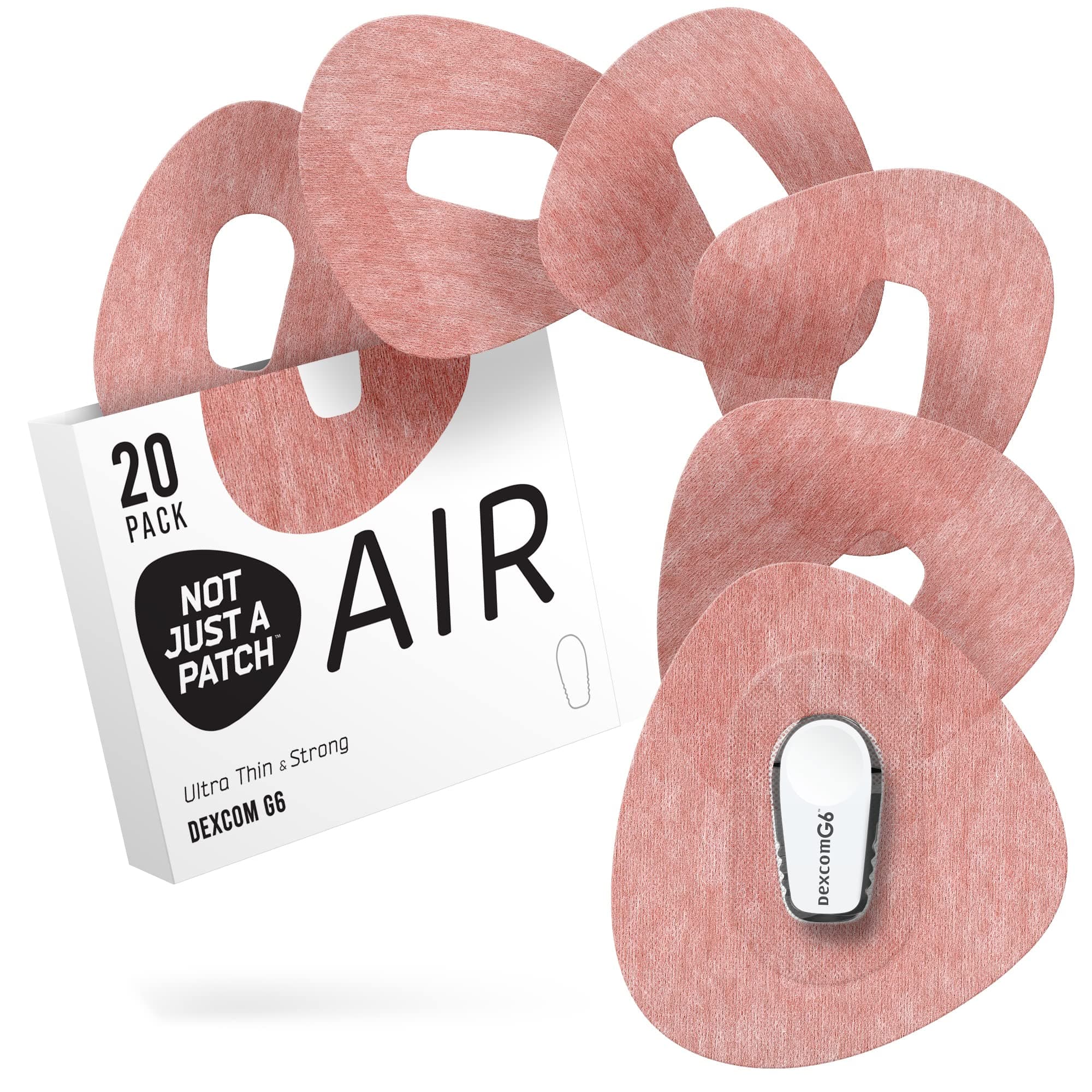 Air (20 Pack) - CGM Dexcom G6 Adhesive Patches with Hole -Thin, Strong and Light, 14 Day Adhesion, Durable Dexcom Patches G6 Sensor Protectors in Brown