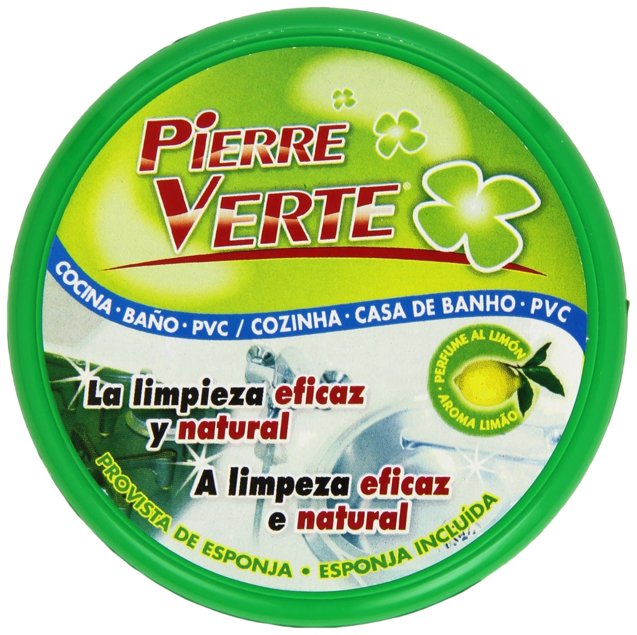 Original White Clay, Green Stone Natural Cleaner Polisher for Metals, Pierre Verte, Includes Sponge. Cleans Sinks, pot bottoms, Pans.