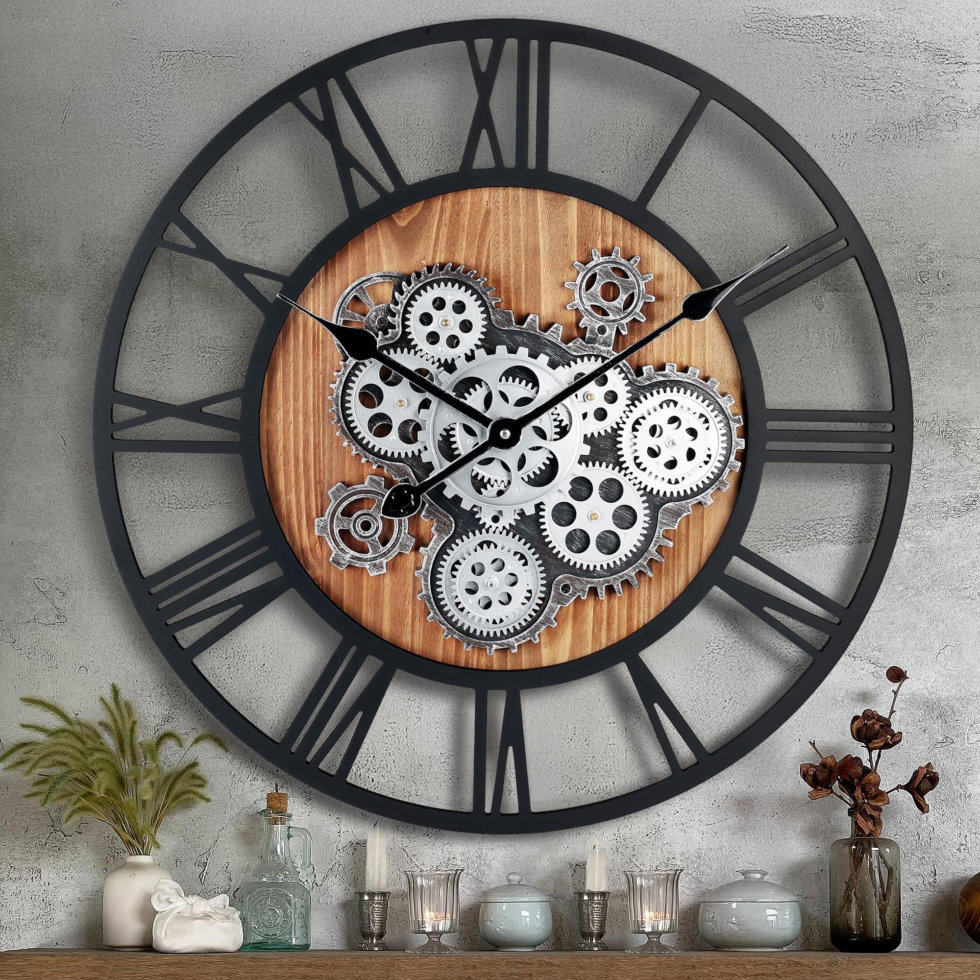 Black Moving Gear Wall Clock