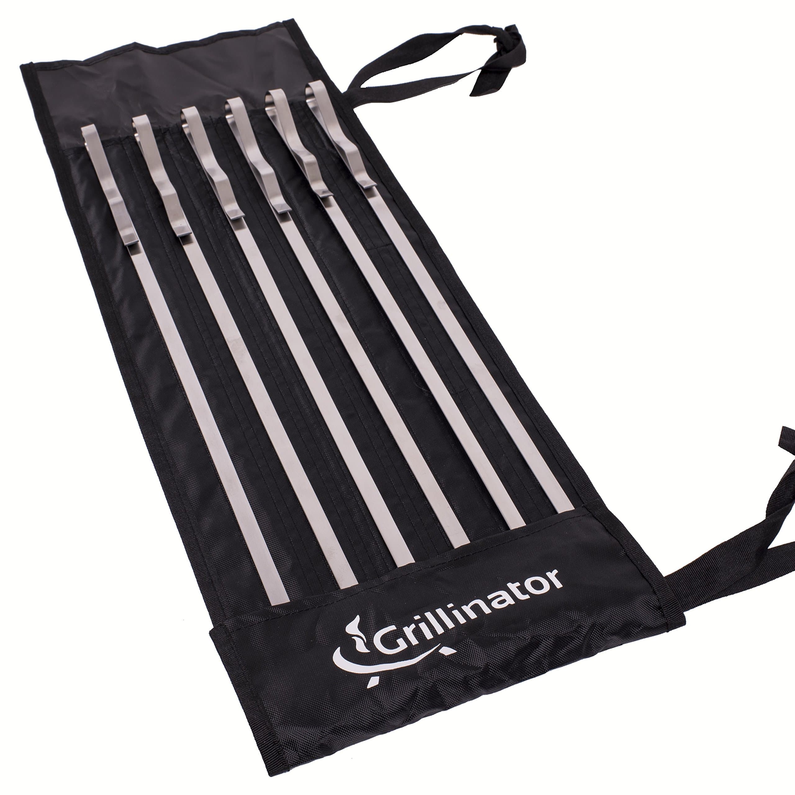 Grillinator Kabob Skewers Stainless Steel Kebab Maker Sticks 14 inch Shish Kababs, Set of 6 Replaces Wood Plastic & Bamboo Forks Rotisserie Rack & Grilling Baskets