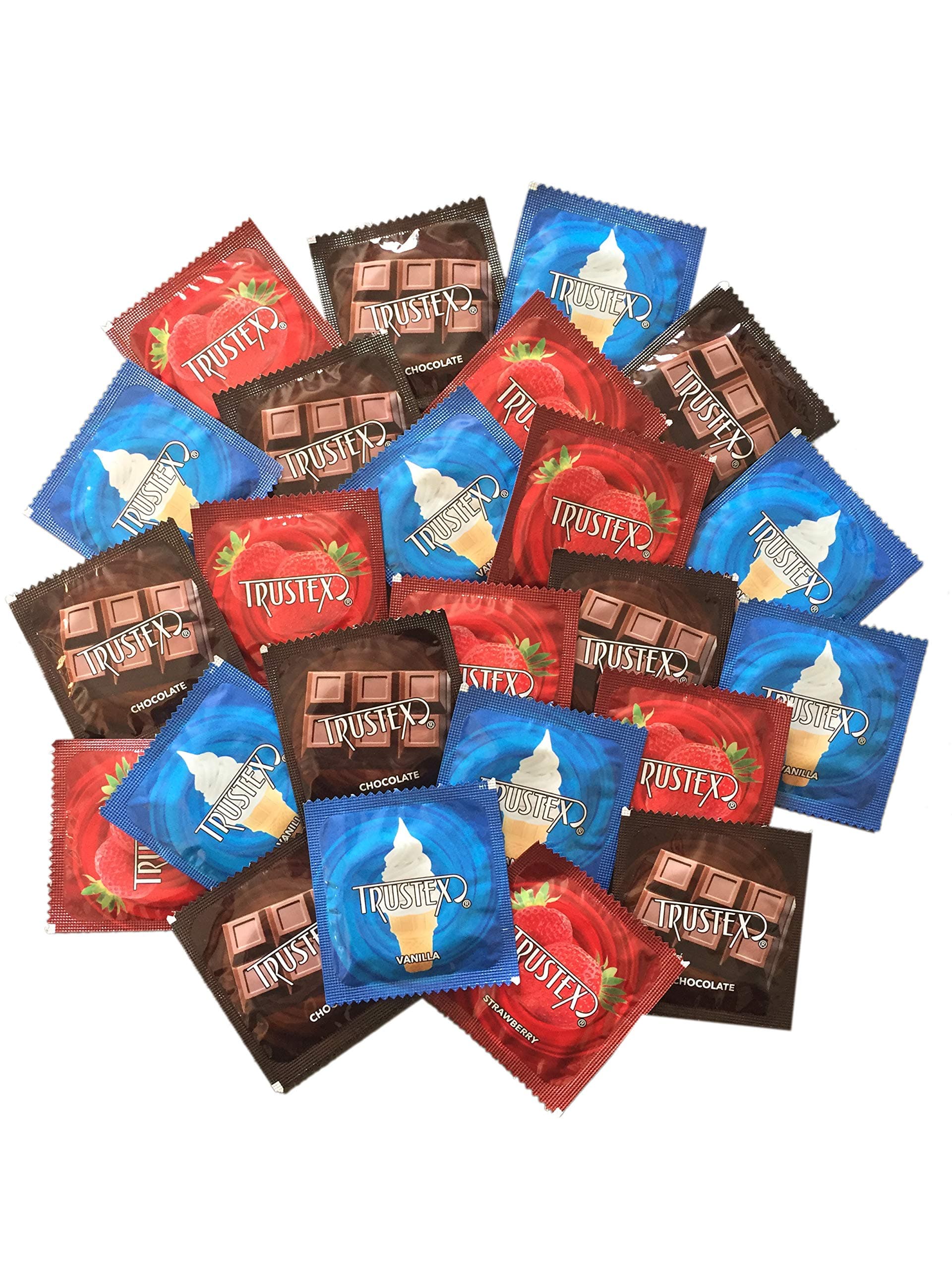 Neapolitan Flavors with Silver Lunamax Pocket Case, Chocolate, Strawberry, and Vanilla Flavored Latex Condoms-24 Count