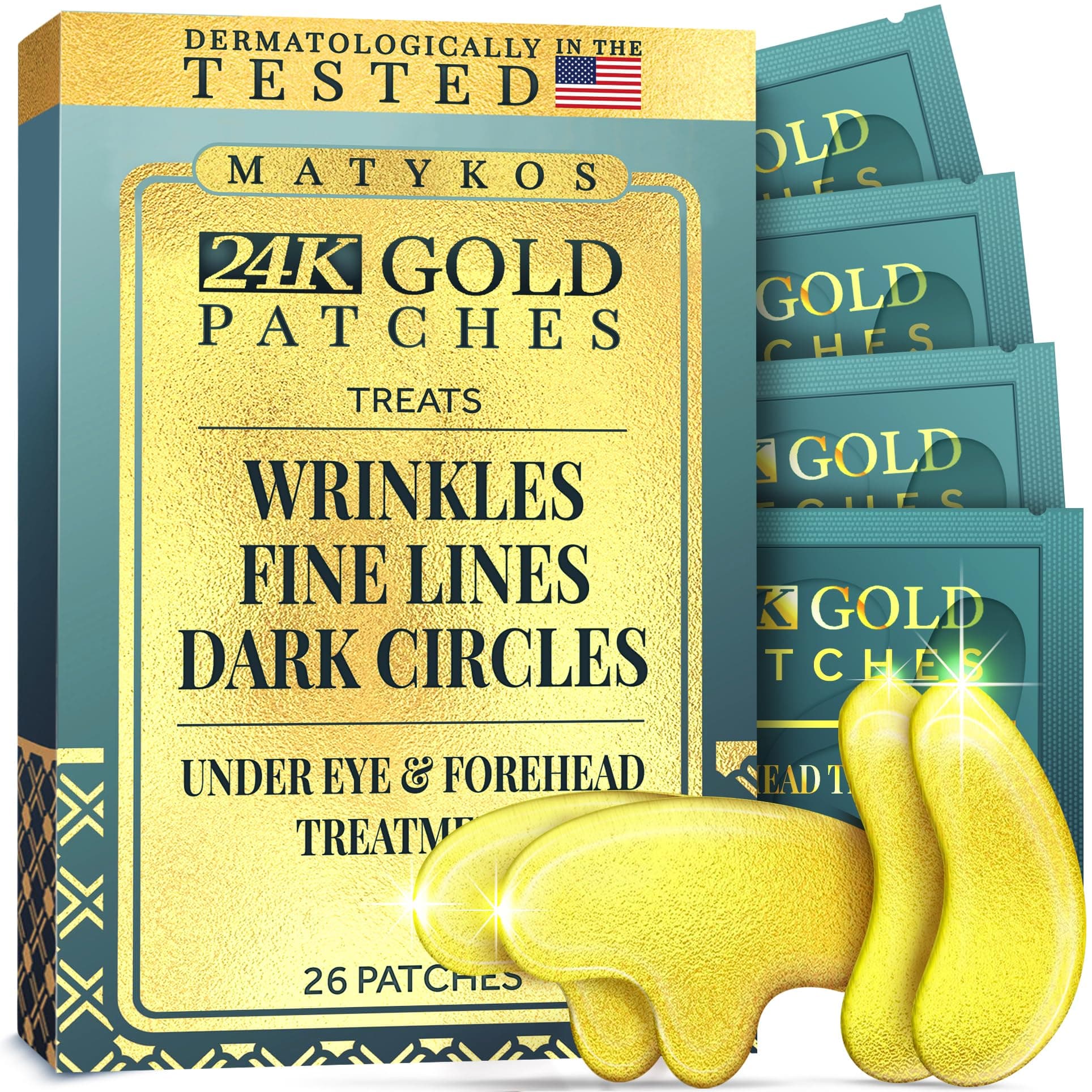 Forehead and Under Eye Wrinkle Patches for Face - Collagen, Hyaluronic Acid and Vitamin A Skin Pads - Forehead Line Remover Wrinkle Eye Patch Set - 26 Golden Sachets