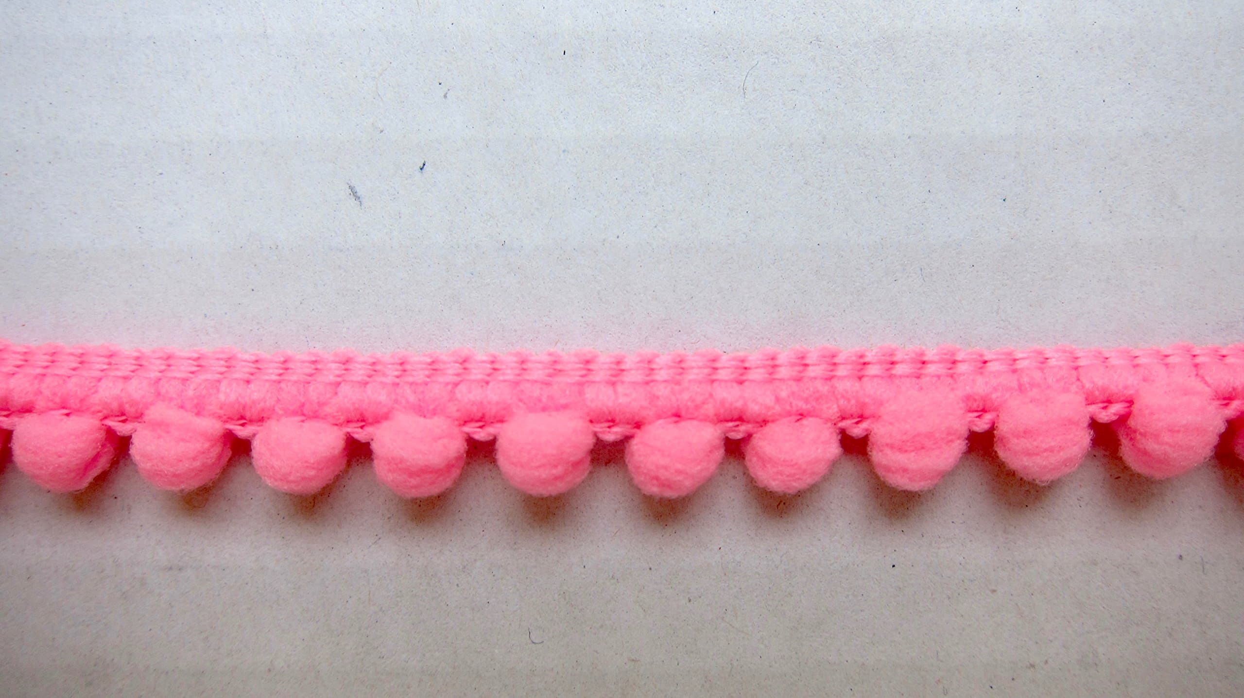 Pink Mini Pom Pom Fringe Very Small Pompom Ball Trim 3/8 inch W - 6 yards - Sewing Supplies