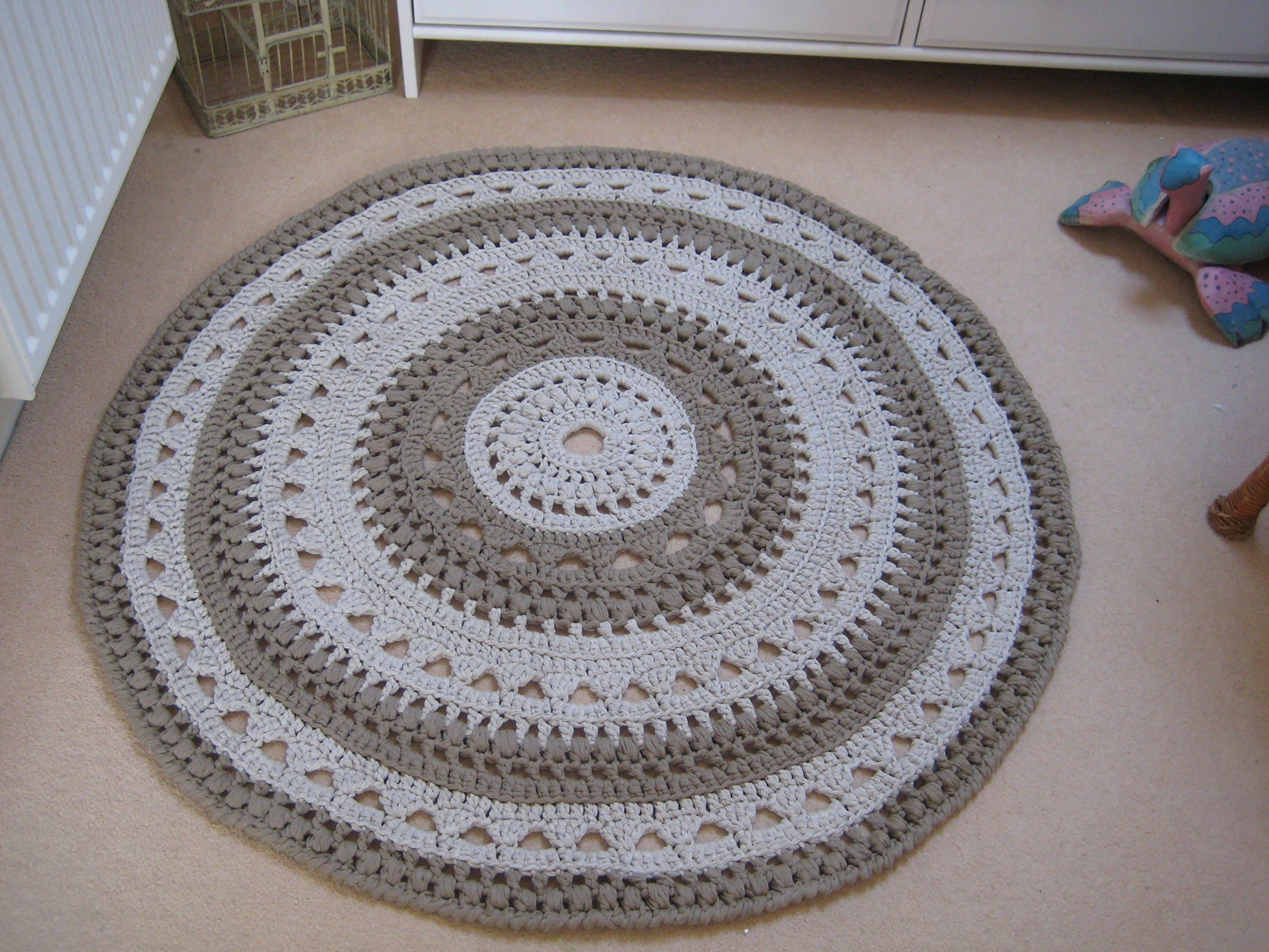 Beautiful Coffee and Cream Handmade in Wales Crochet/Knitted Rug