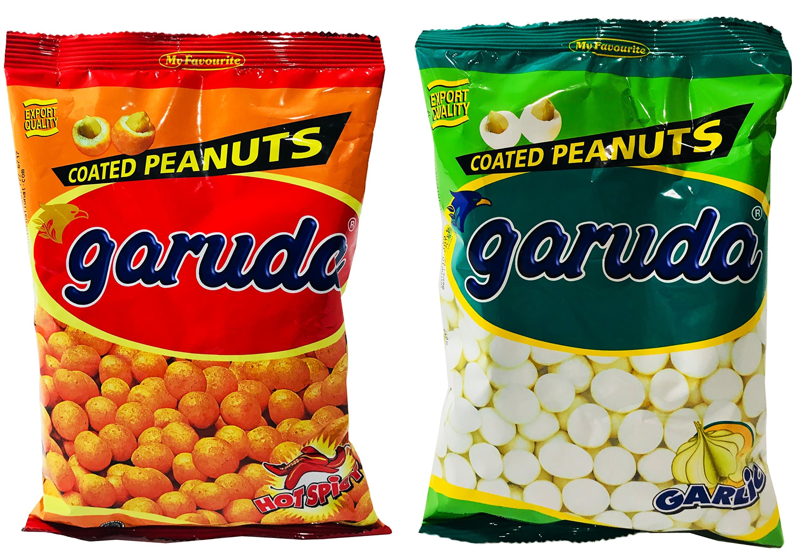Garuda Coated Peanut Garlic and Hot Spicy Flavor Bundle, 7 oz, 4 packs
