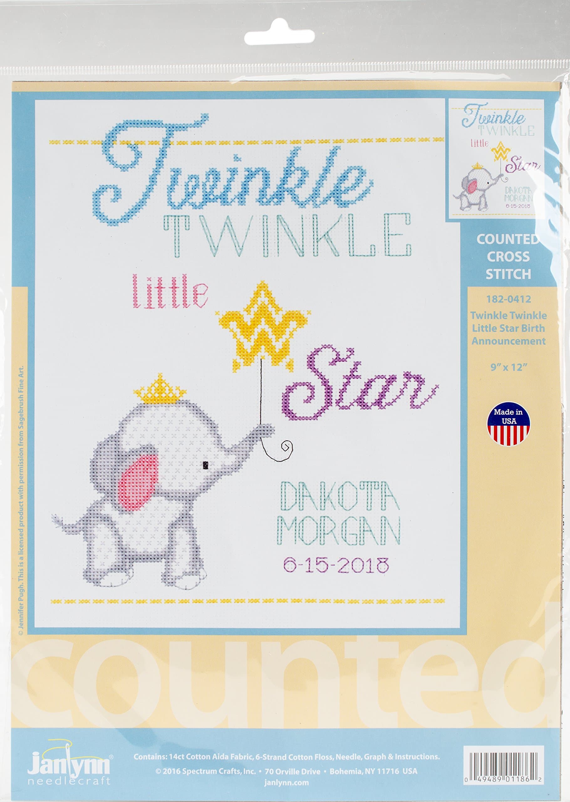 Twinkle Little Star Counted Cross Stitch Kit, Cotton, Multi-Colour, 23 x 30 x 0.1 cm