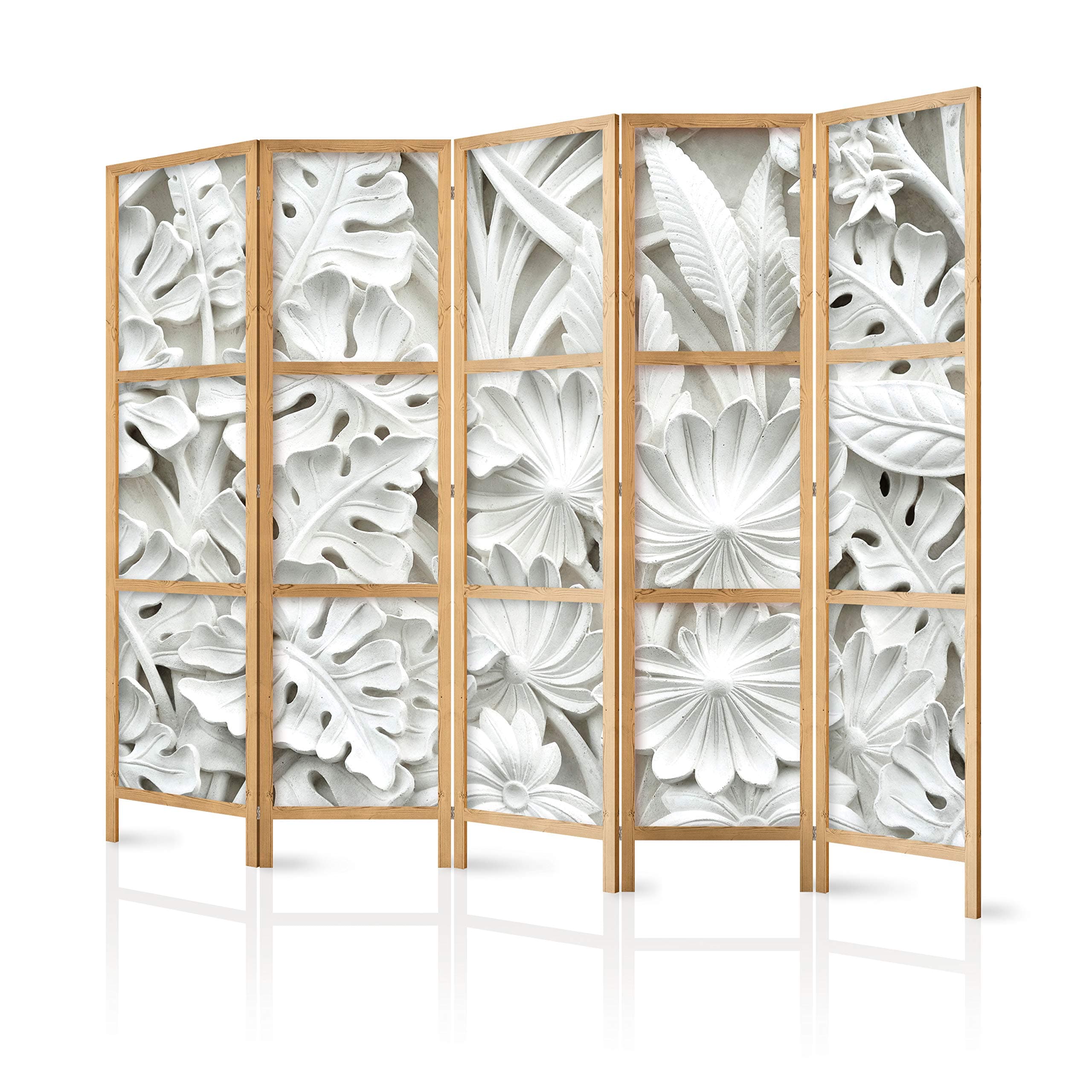 murando Room divider XXL Leaves 3D 225x171cm / 89"x68" 5 pieces Non-Woven Canvas Single-Sided Folding Screen Privacy wood pattern design hand made Home office Japan f-B-0265-z-c