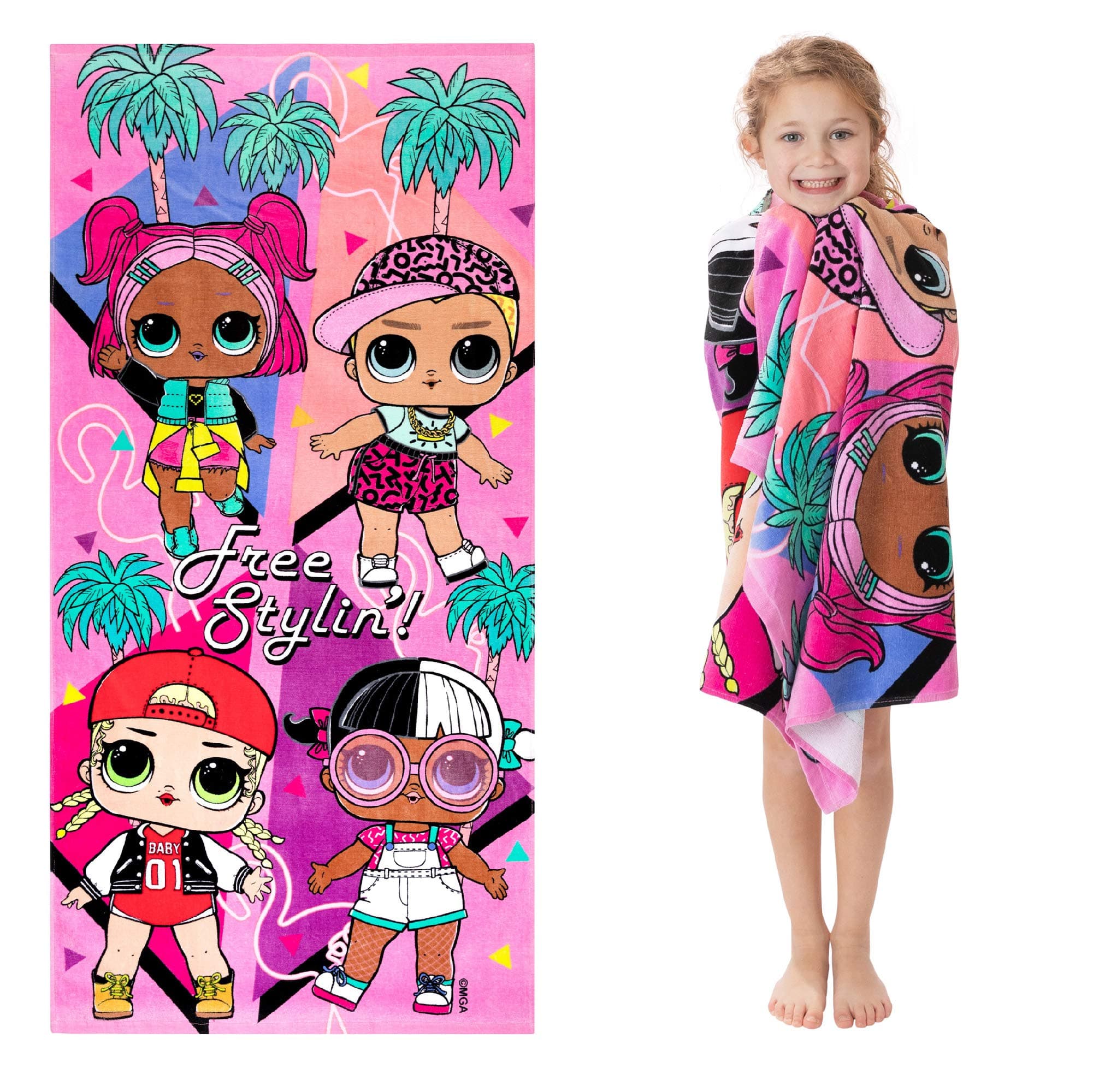 Franco Kids Super Soft Cotton Beach Towel, 28” x 58”, Lol Surprise