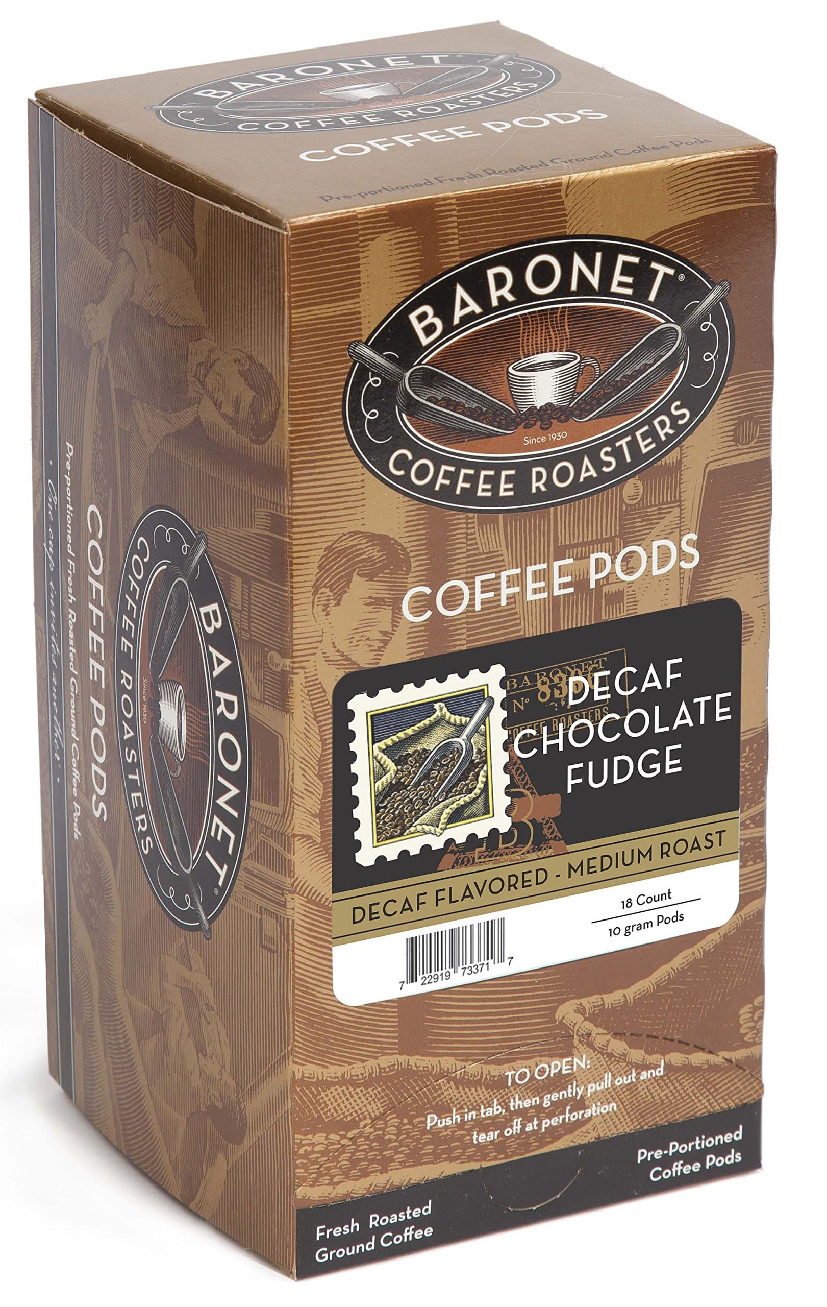 Baronet CoffeeDecaf Chocolate Fudge, Medium Roast, 18-Count Coffee Pods (Pack of 3)