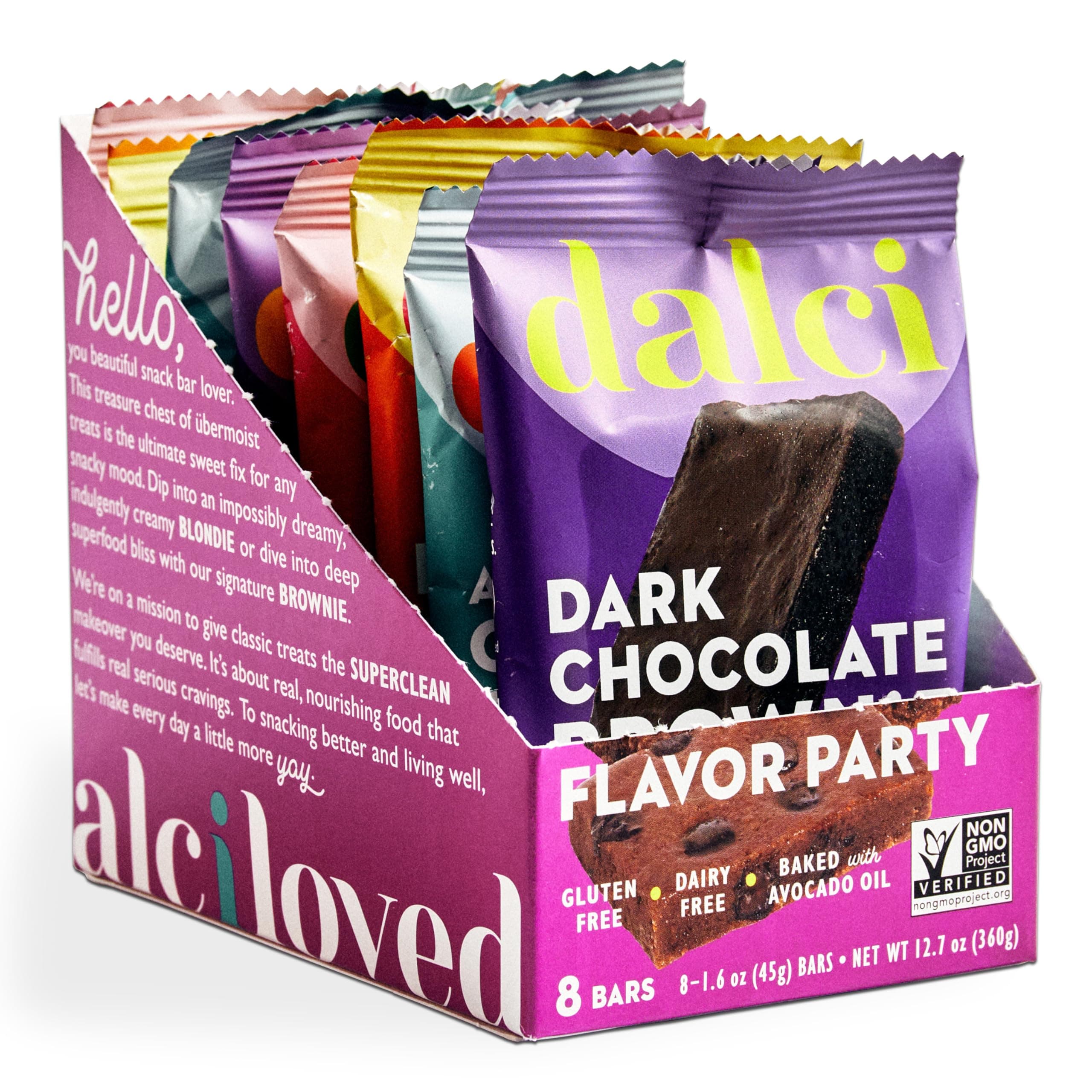 Dalci Gut Healthy Brownie & Blondie, Made with Avocado Oil, Unrefined Coconut Sugar, Gut-Friendly Snack, No Additives, Gums or Emulsifiers, 4 Flavors, 2 Packs (16 Brownies & Blondies)