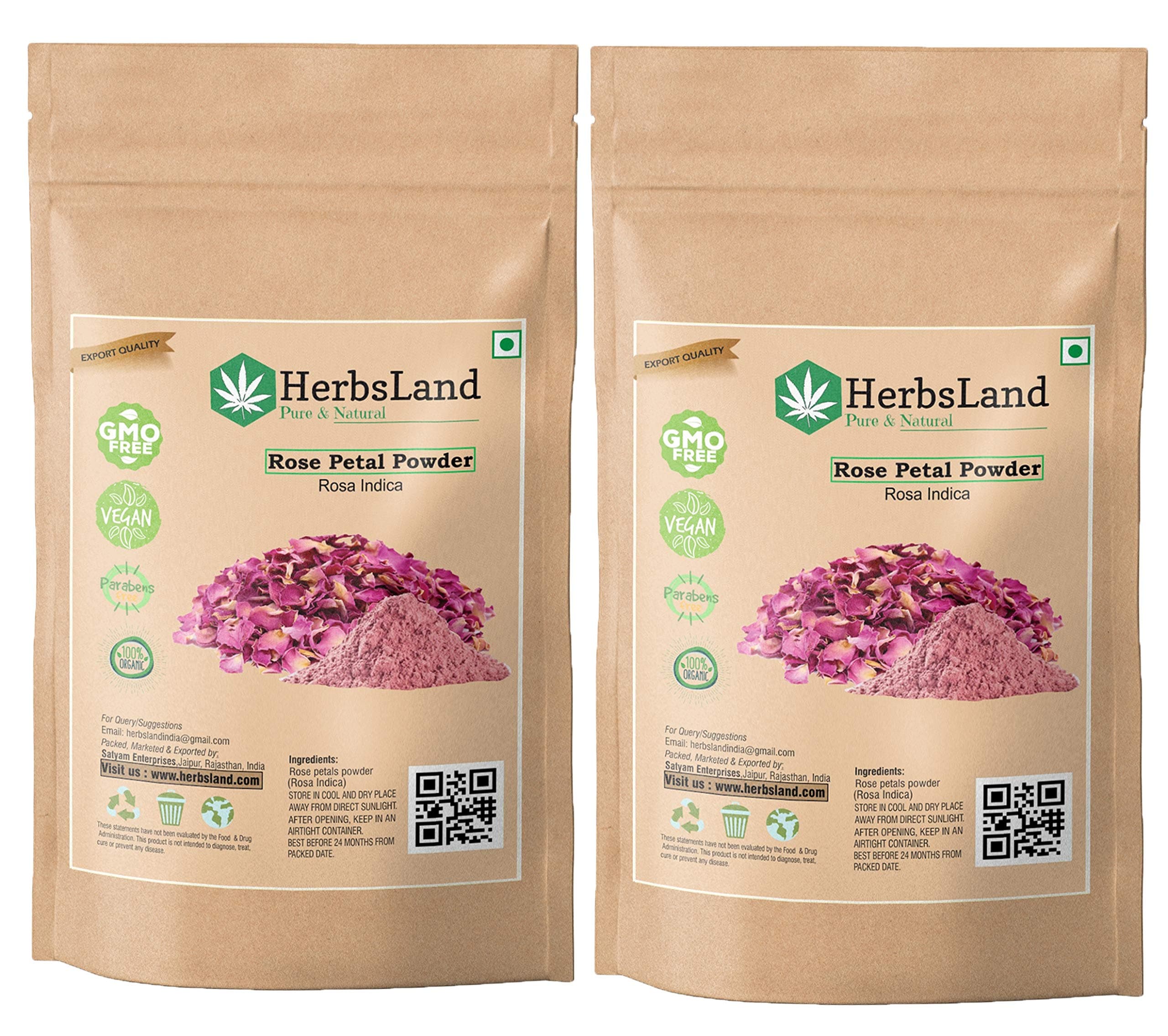 HerbsLand® 100% Pure and Natural Double Filtered Rose Petal Powder (Rosa Centifolia) For Skin, Face Pack | Face Mask for Fairness | Tanning & Glowing Skin | Hair Care (200 gm)