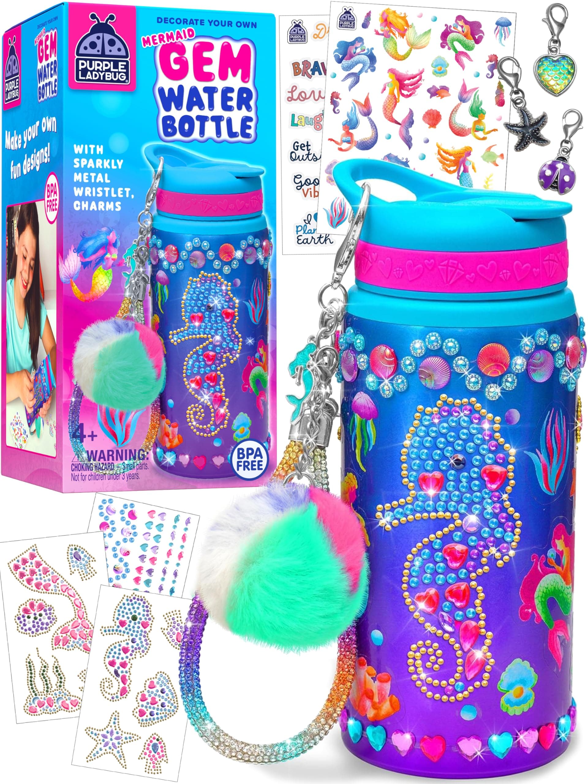 Decorate Your Own Water Bottle for Girls - Mermaid Gifts for Girls Age 6-8, Gifts for 5 6 7 8 9 10 Year Old Girl Birthday, Easter Gift for Kids Crafts for Girl Ages 6-8