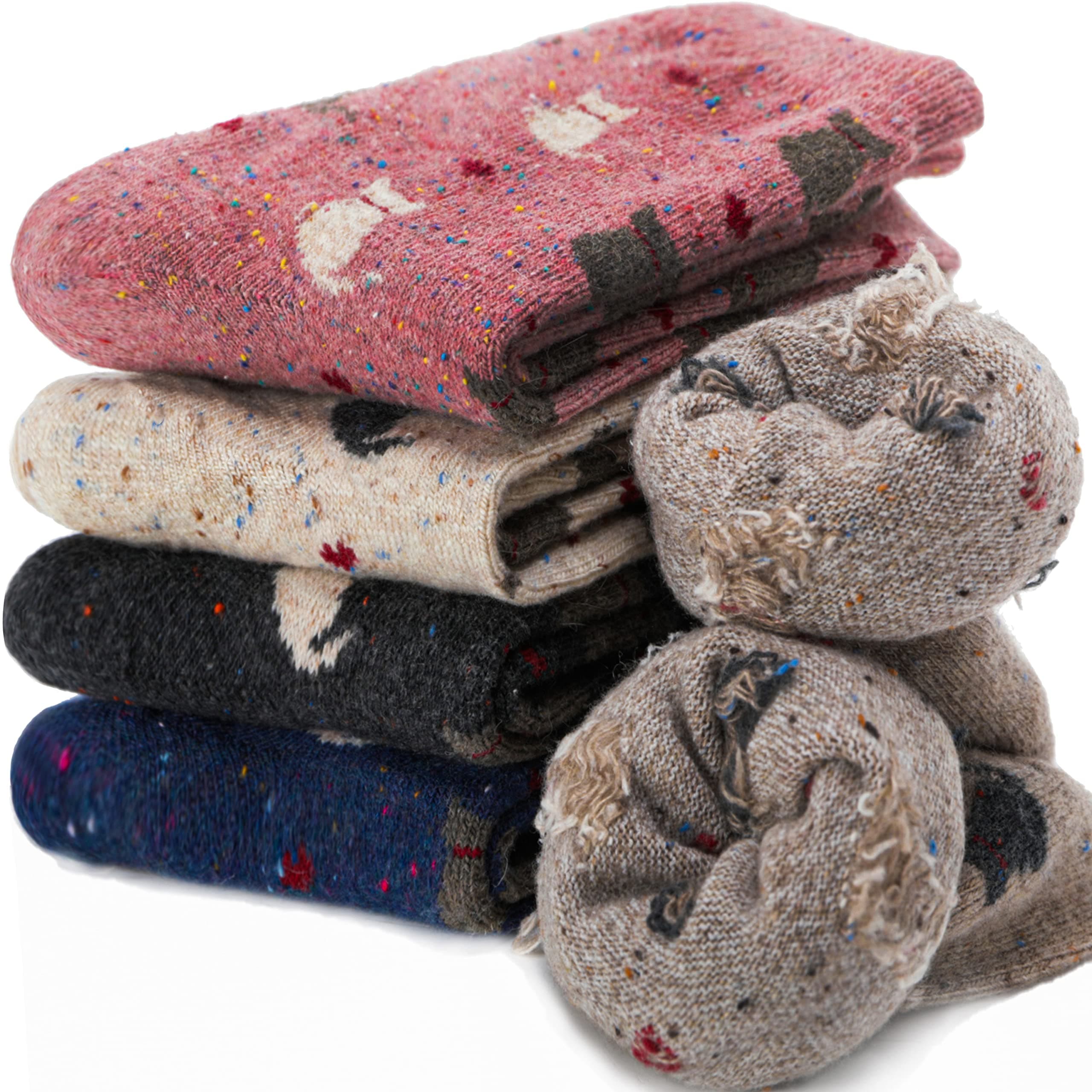 EBMOREWomens Girls Wool Socks Cat Pattern Warm Comfort Cotton Work Duty Boot Winter Socks For Cold Weather (Cat-5 Pairs)