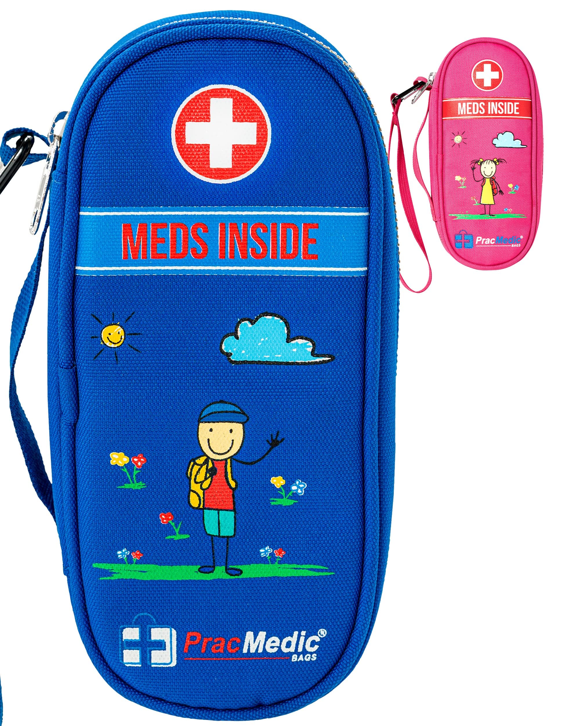 PracMedic EPIPEN Carrying Case for Kids- Holds 2 Epi Pens or Auvi-Q, Asthma Inhaler, Generic Benadryl Small, Nasal Spray, Eye Drops, Medicine, Vials, Syringes, Ice Pack- Sold Empty (Blue)