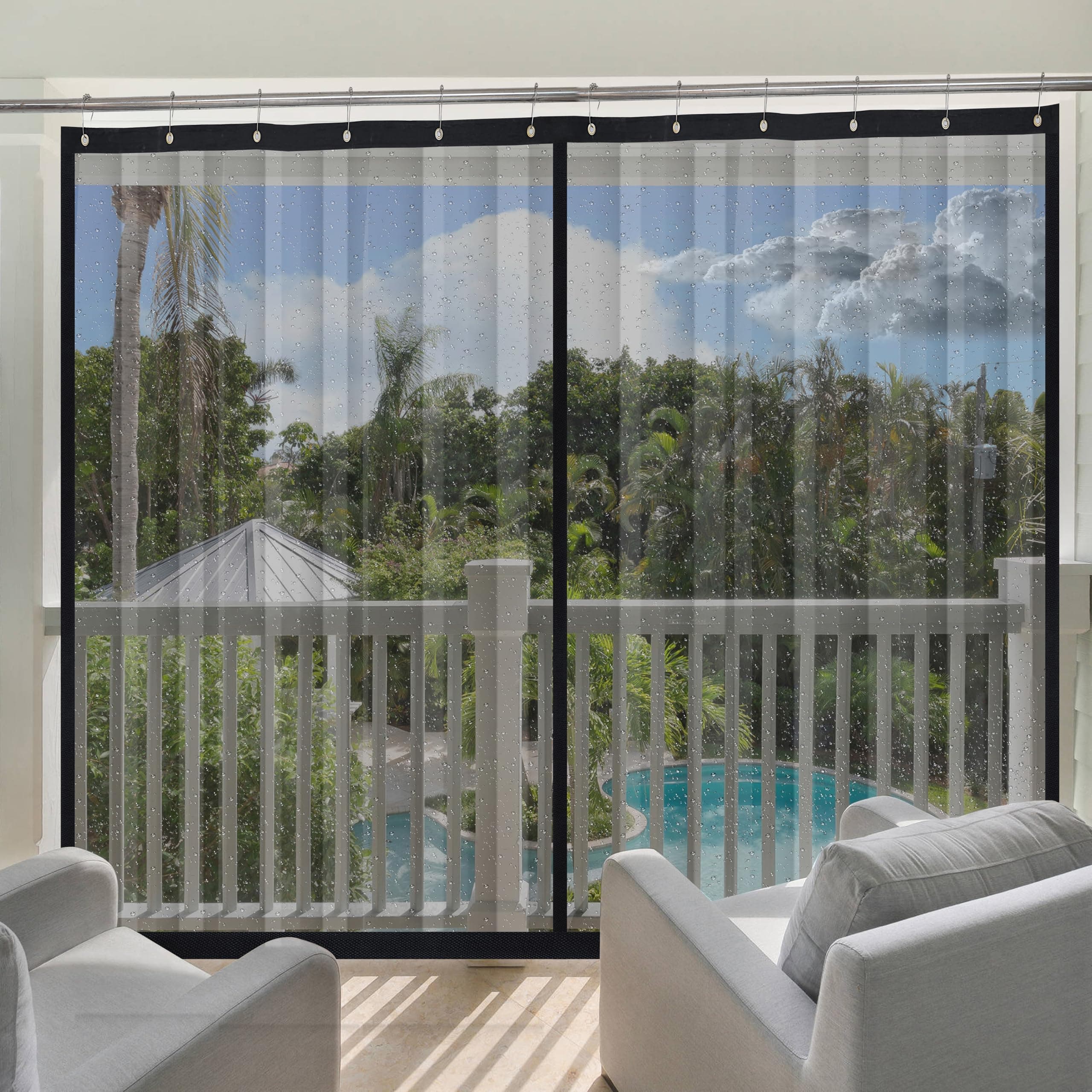 Waterproof Outdoor Transparent PVC Curtain with Top Eyelet Used for Balcony, Door & Window Protection for Dust, Ac, Wind & Rain (4.5 X 11 Feet, Pack of 2 Piece)