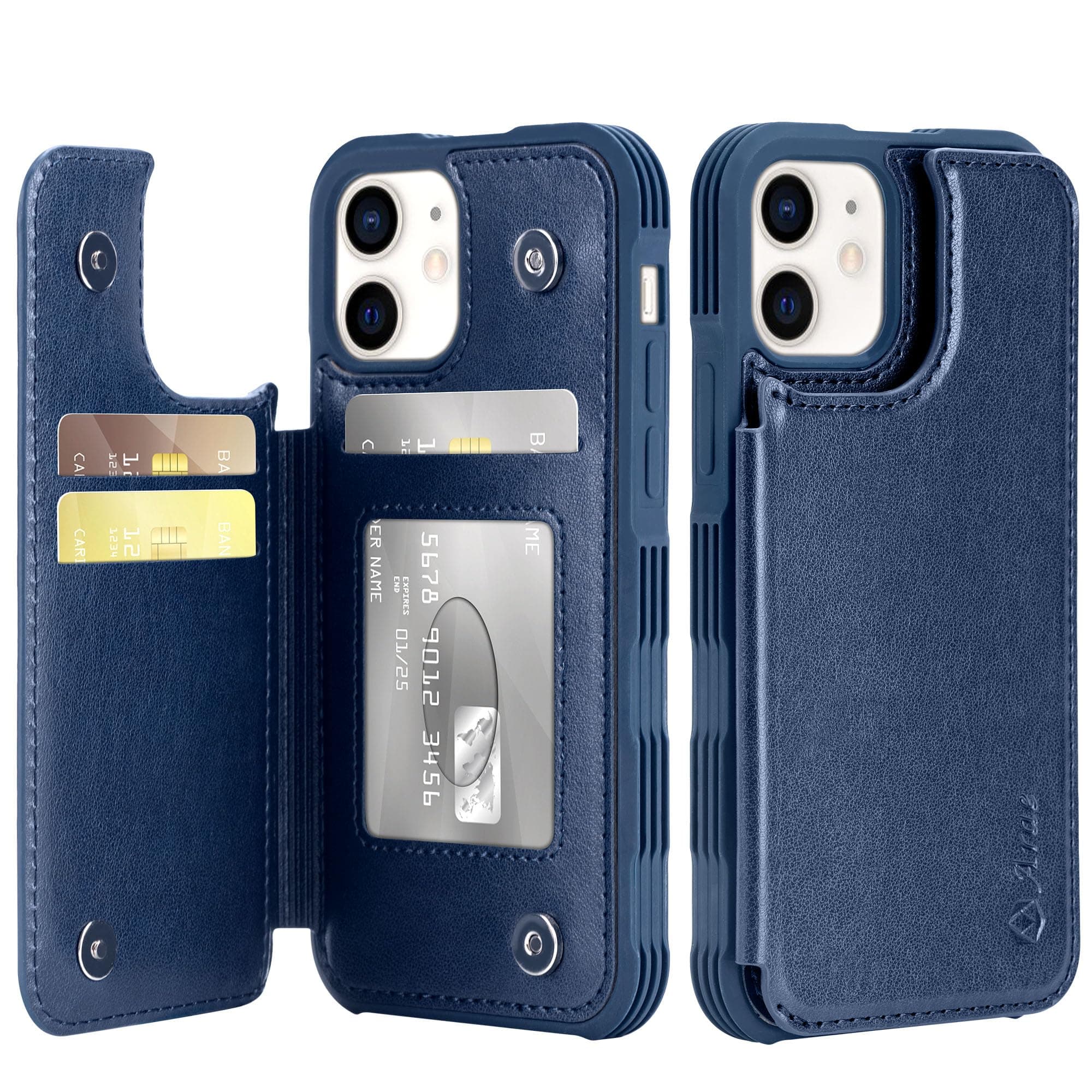 Arae Case for iPhone 12/12 Pro, PU Leather Wallet Case with Card Pockets Back Flip Cover for iPhone 12/12 Pro 6.1 inch, Blue