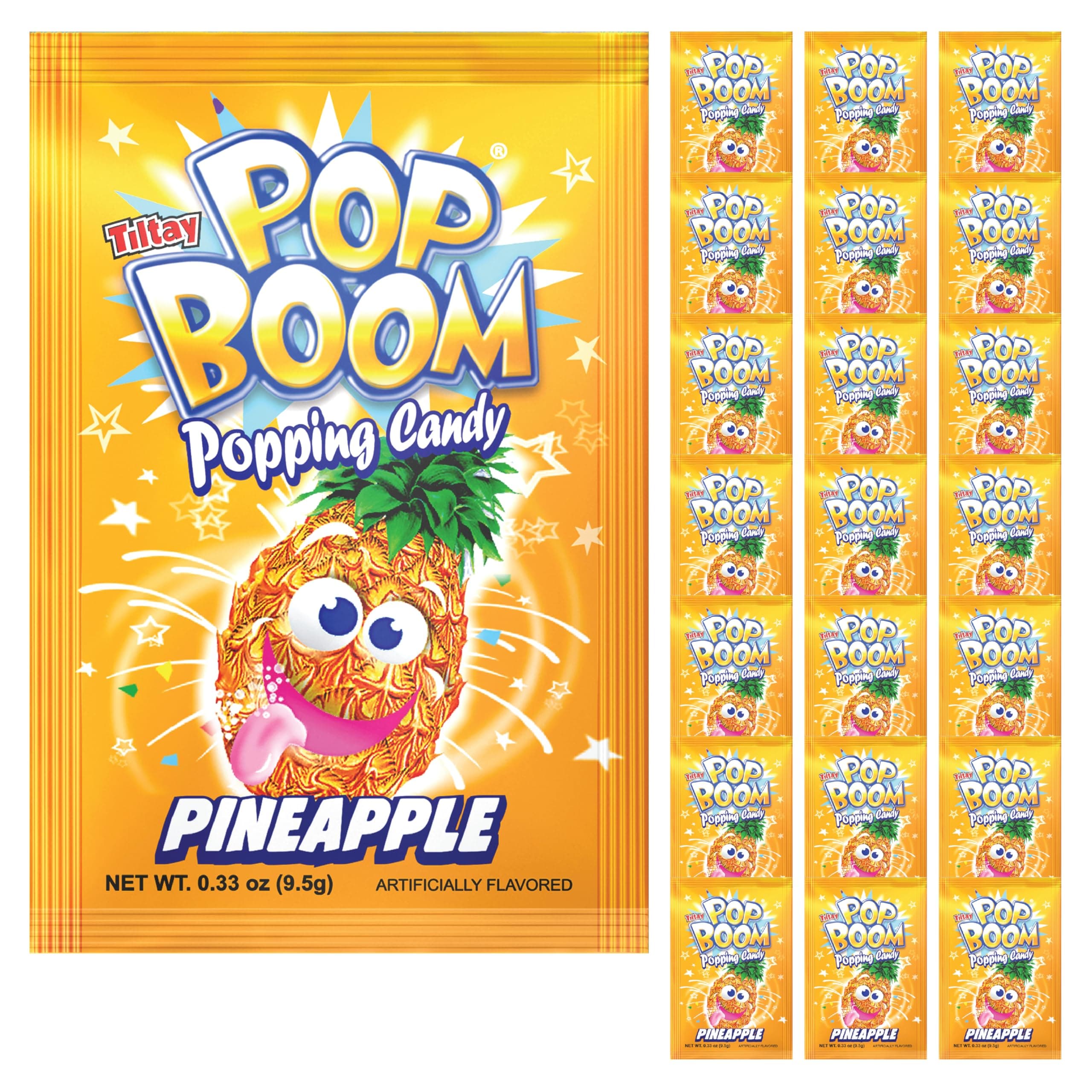 Tiltay Pop Boom – Pineapple Flavor Popping Candy with display box 24 packs