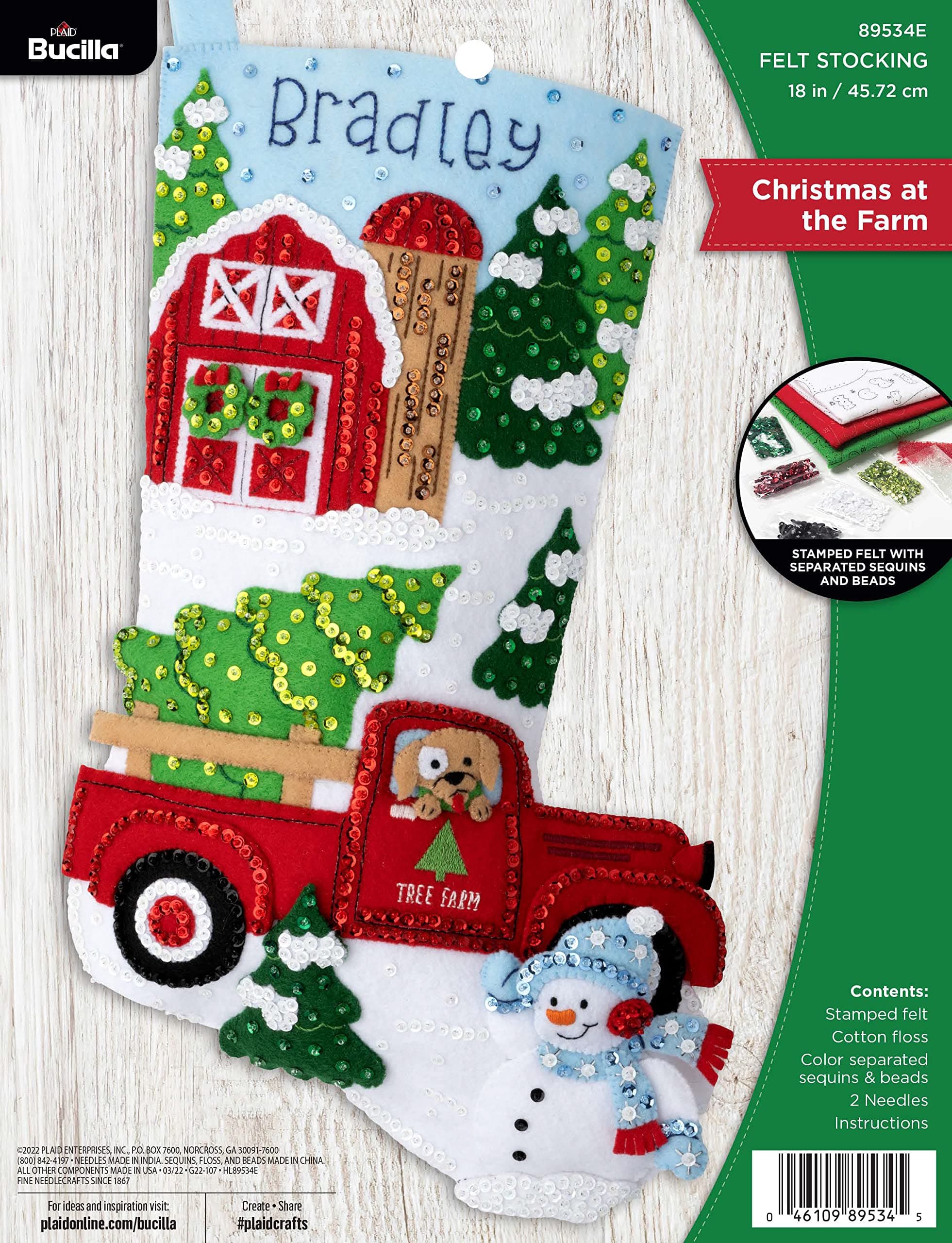 Felt Applique 18" Stocking Making Kit, Christmas at The Farm, Perfect for DIY Arts and Crafts, 89534E