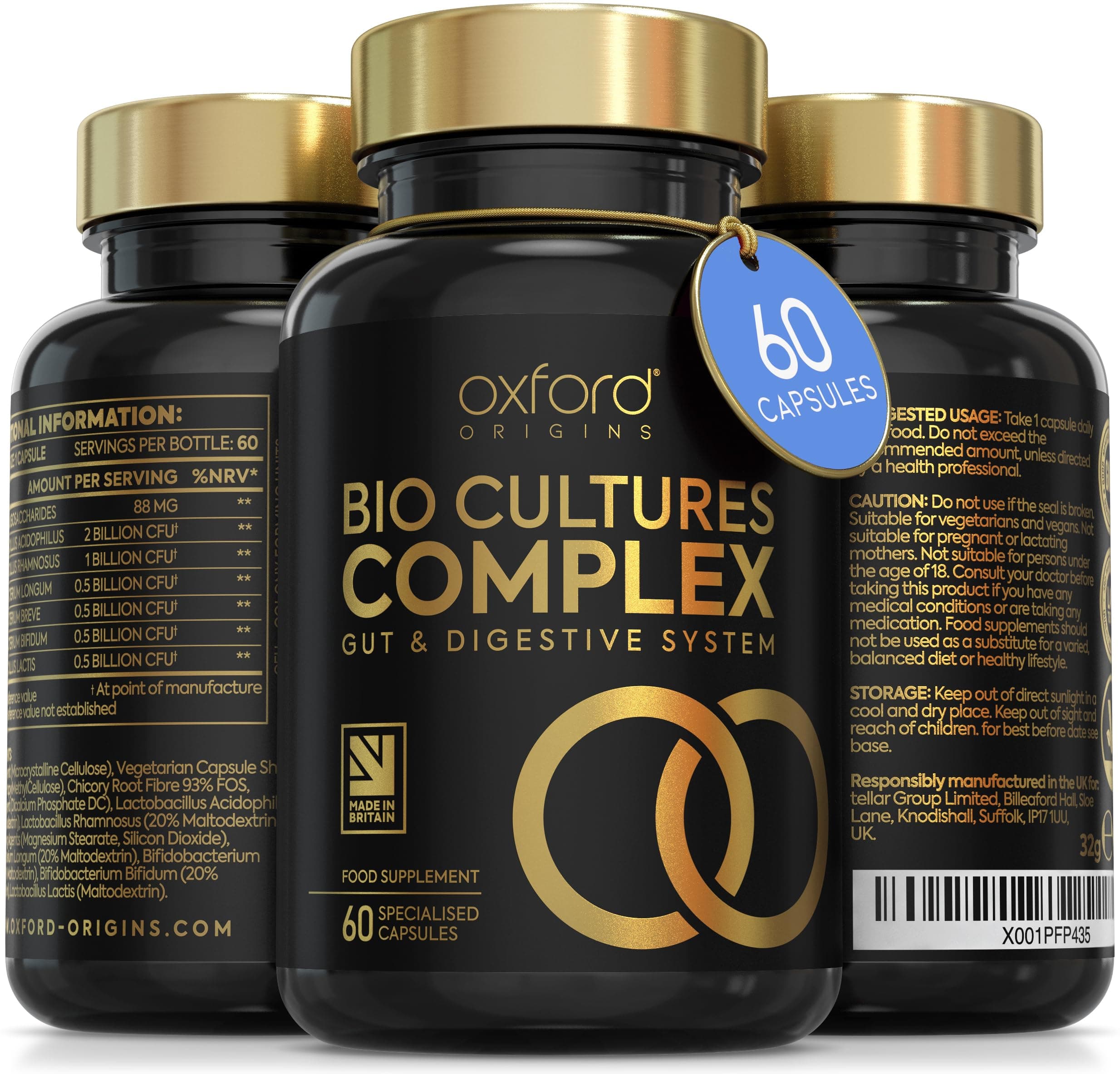 Advanced Probiotics for Gut Health | Made in The UK | Scientifically Formulated Pre & Probiotic Gut Health Supplements | Capsules with 5 Billion Bacterial Cultures, 100 Billion CFU/g | 60 Capsules