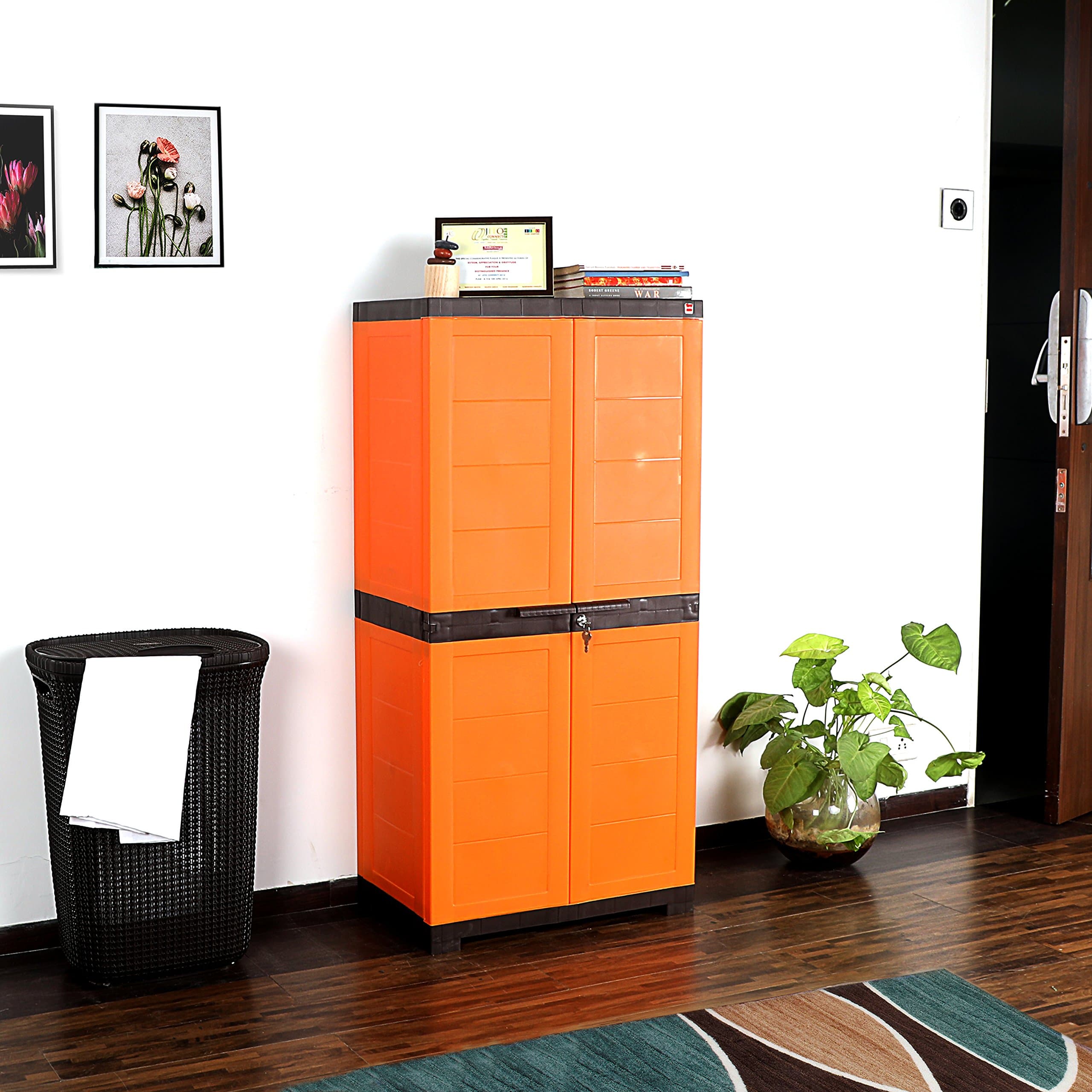 Cello Novelty Big Plastic Cupboard With 3 Shelves - Orange And Brown