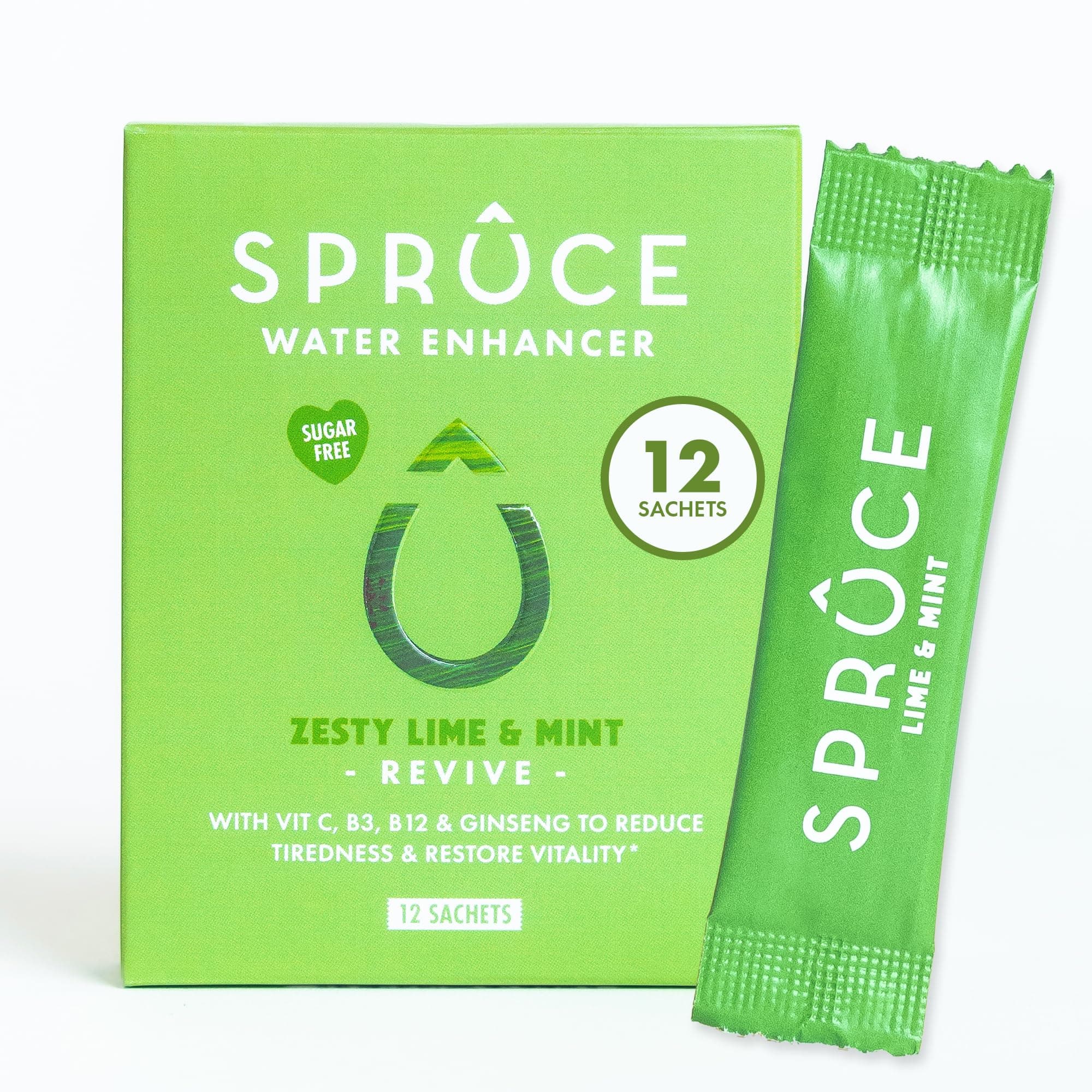 Sugar-Free, Low Calorie Water Enhancer with Ginseng – Boost Energy, Mood, Immunity, Healthy Skin, Hydration Powder With Vitamins & Minerals - Lime & Mint, 12 Sachets