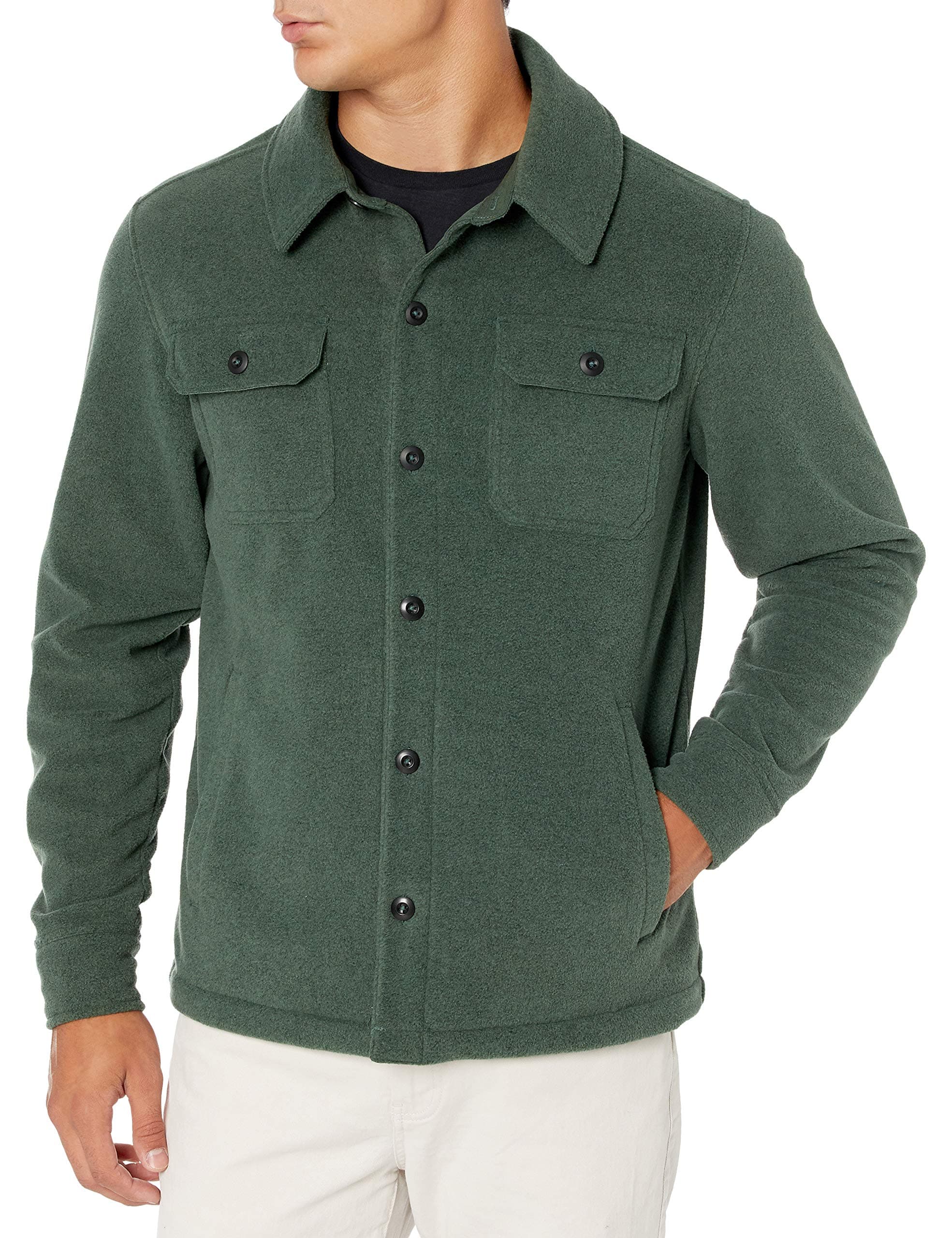 Mens Long-Sleeve Polar Fleece Shirt Jacket for Winter